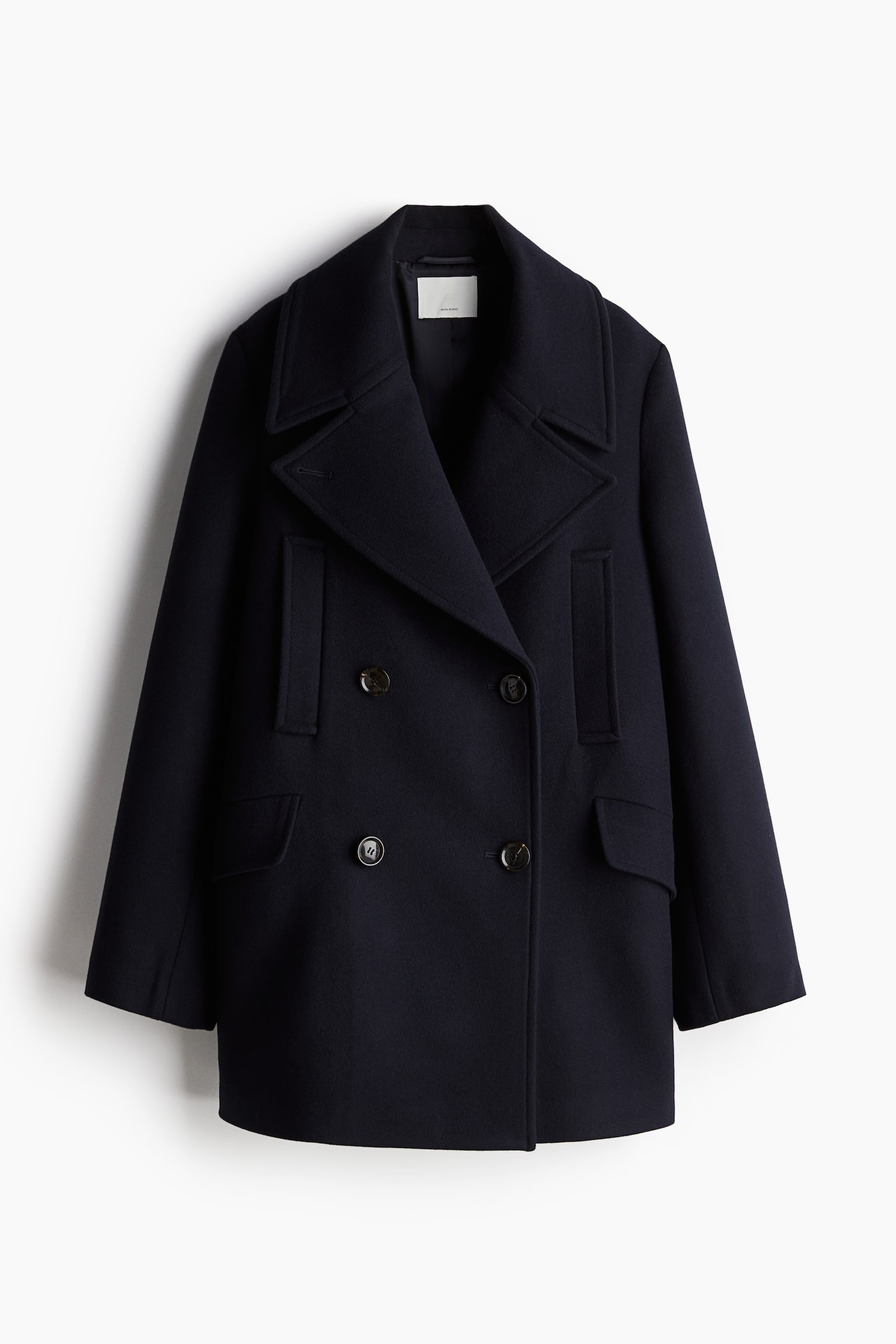 Wool-blend pea coat - Navy blue - 2