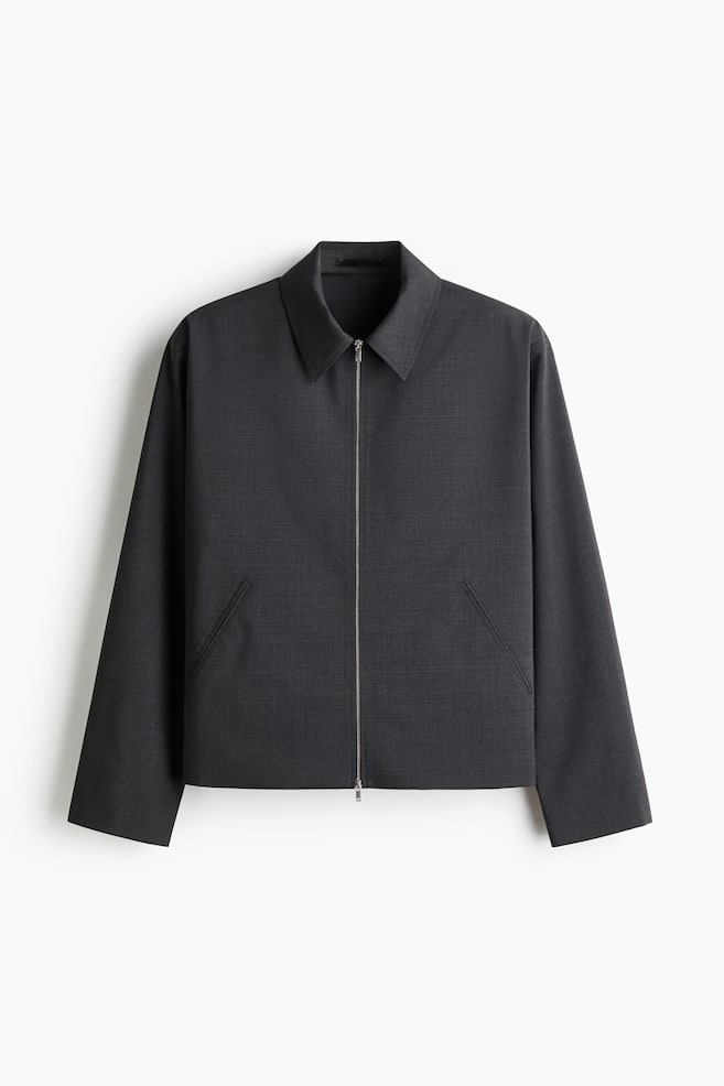 Collared wool-blend jacket - Dark grey - 1