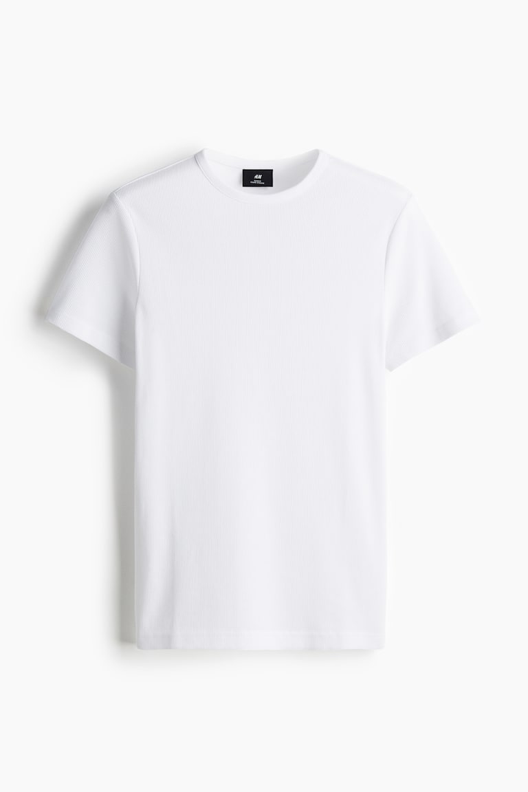 Slim Fit Ribbed T-shirt White Men H&M IN
