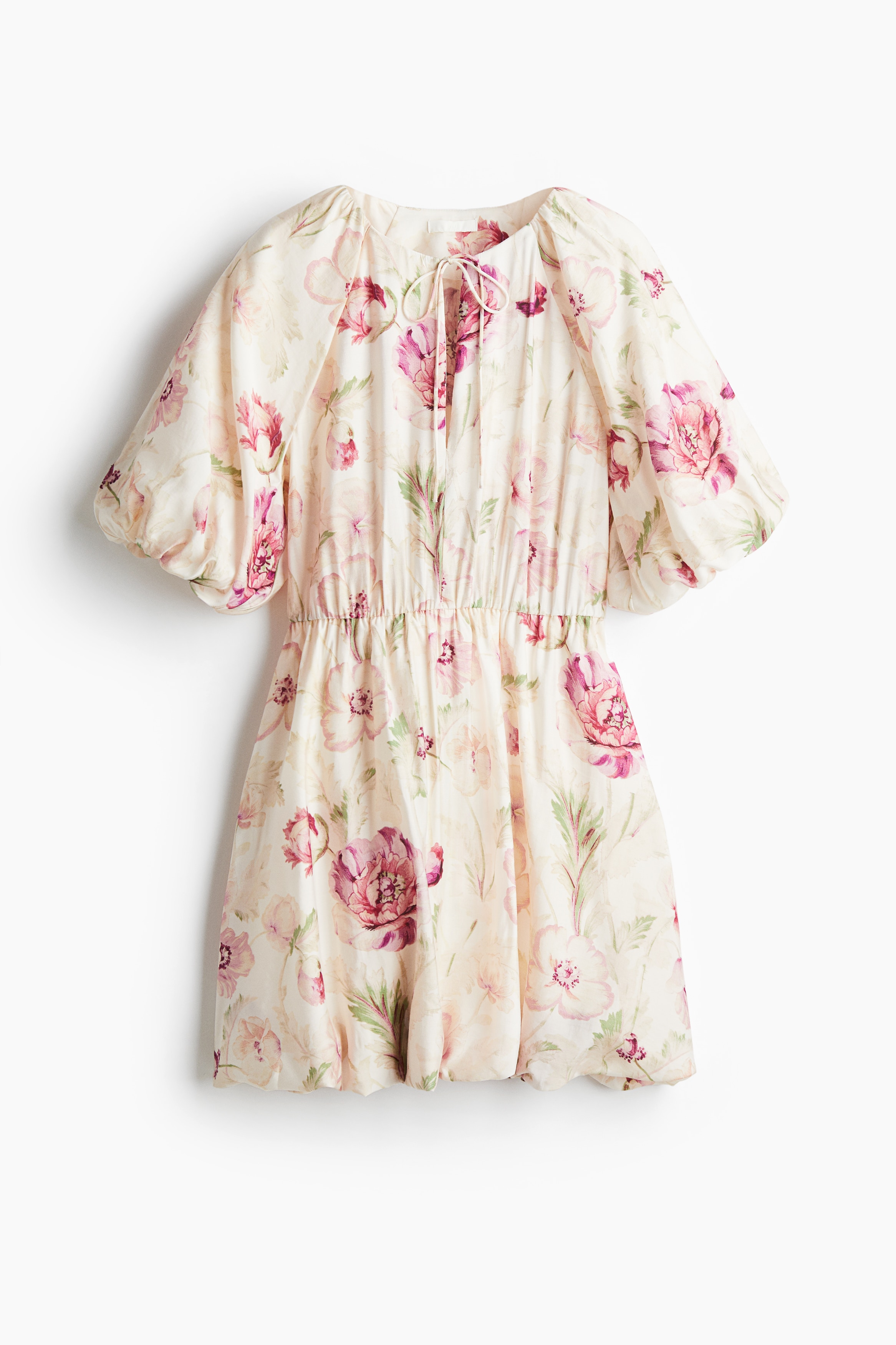 Bubble Hem Dress - Cream/Pink floral