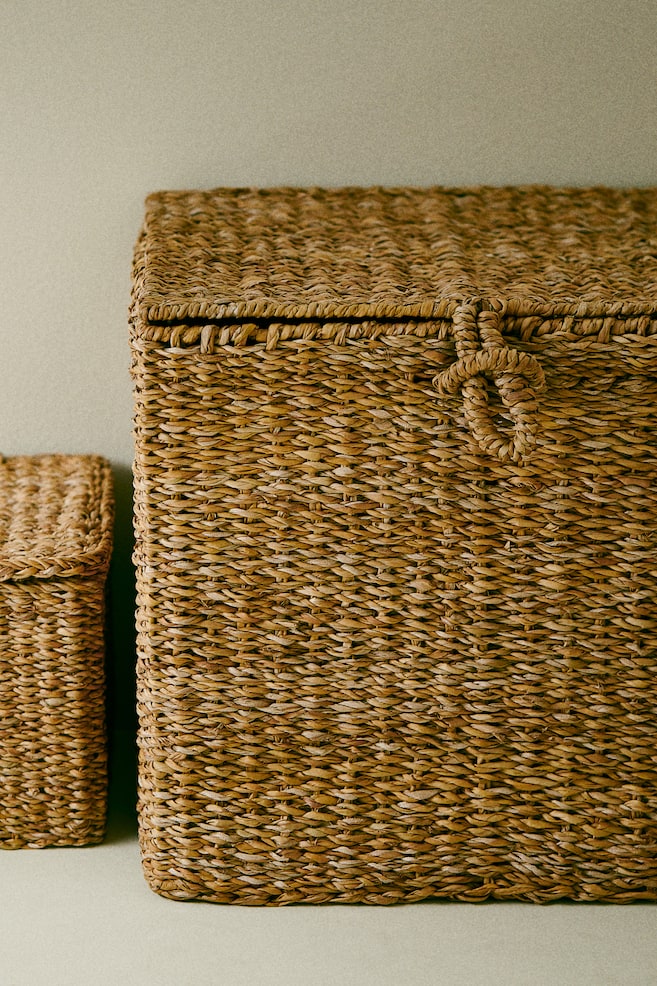 Lidded seagrass storage basket - Beige - 2