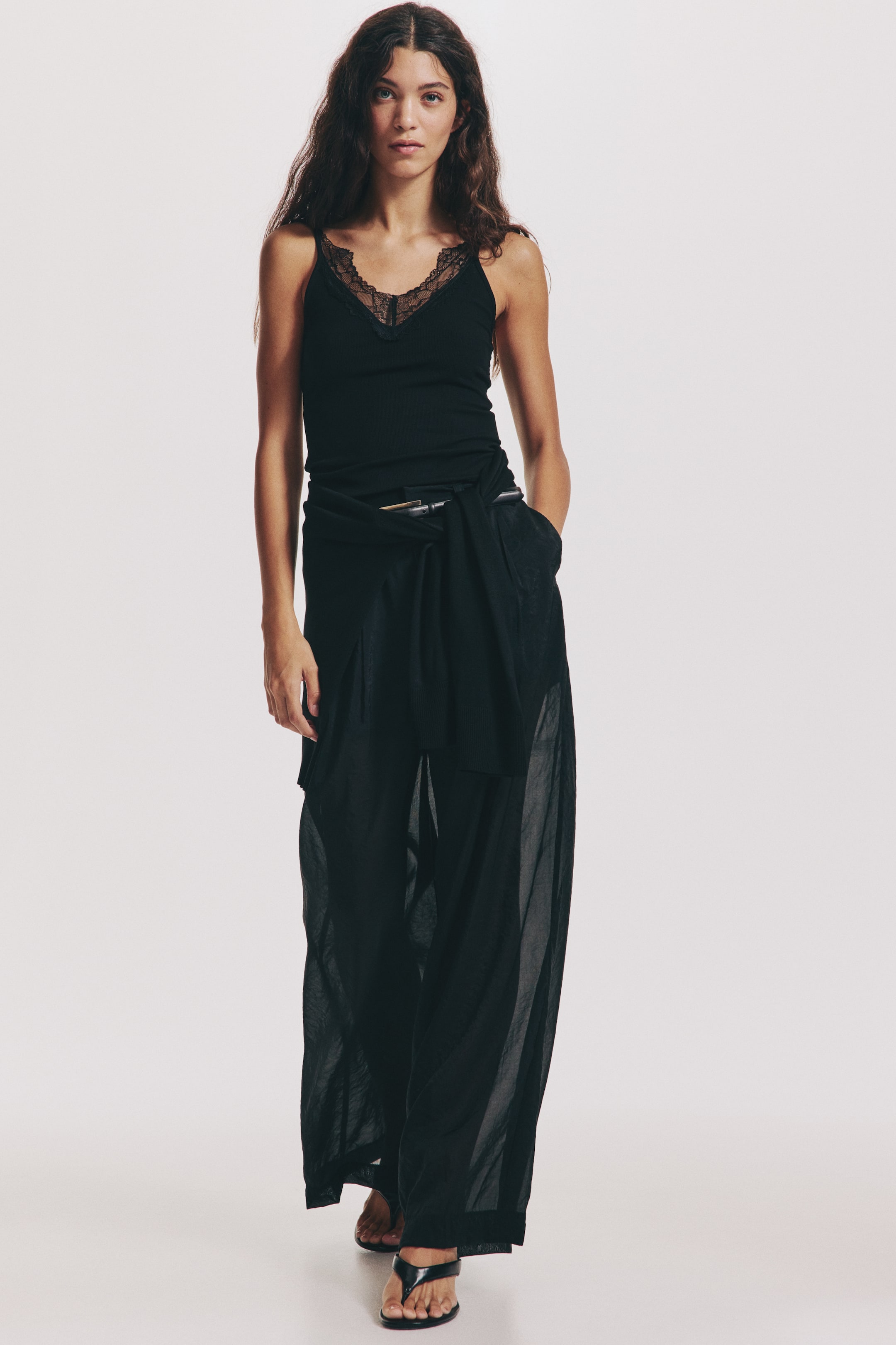 View larger image: Lace-trimmed strappy top - Black - Ladies | H&M HK 2