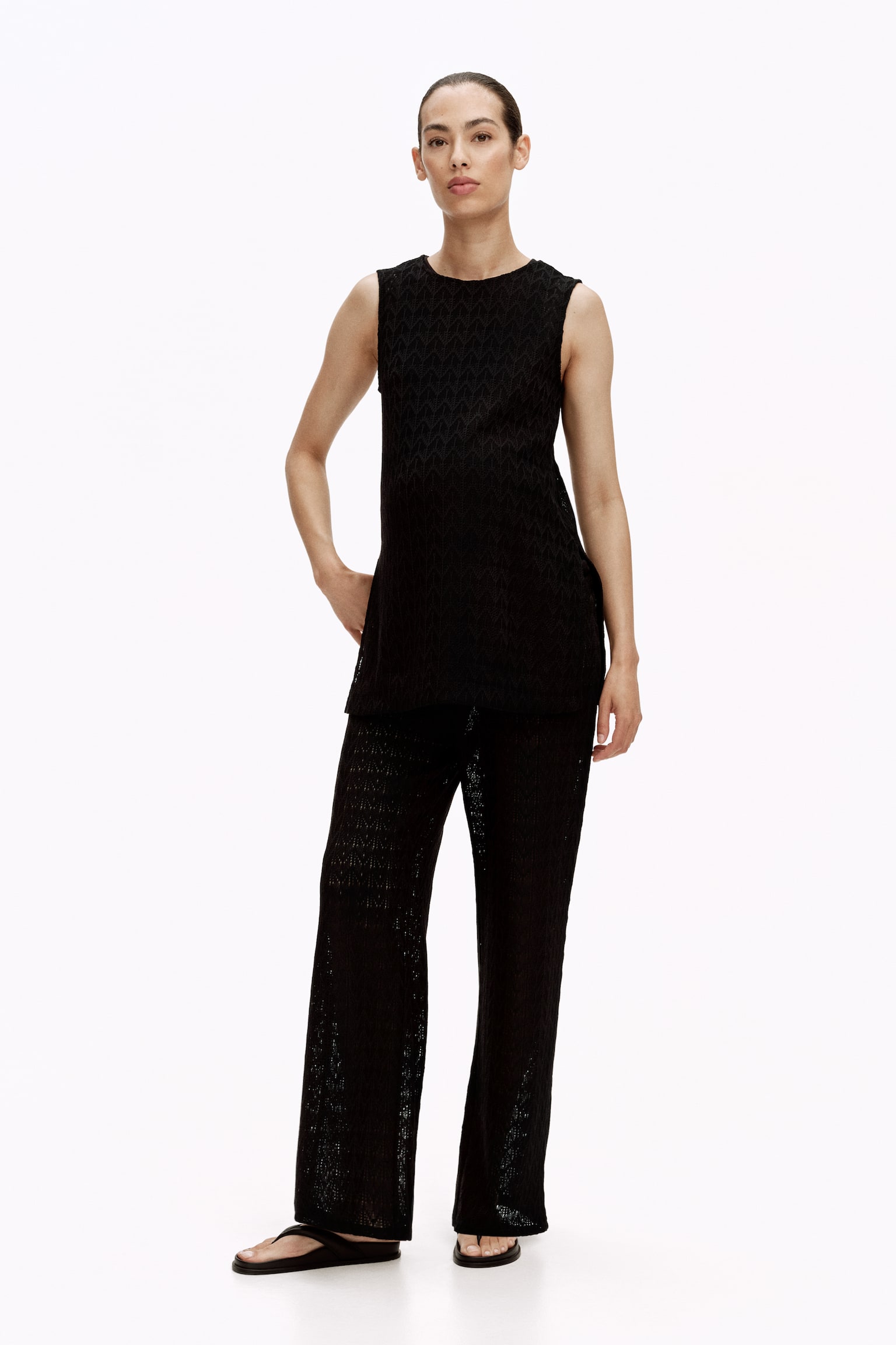 Женский топ H&M Mama Pointelle Jersey Top, цвет: Чёрный — фото 3