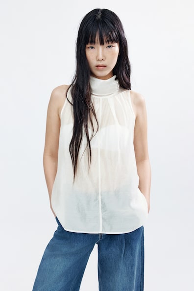 Scarf-collar viscose-blend blouse