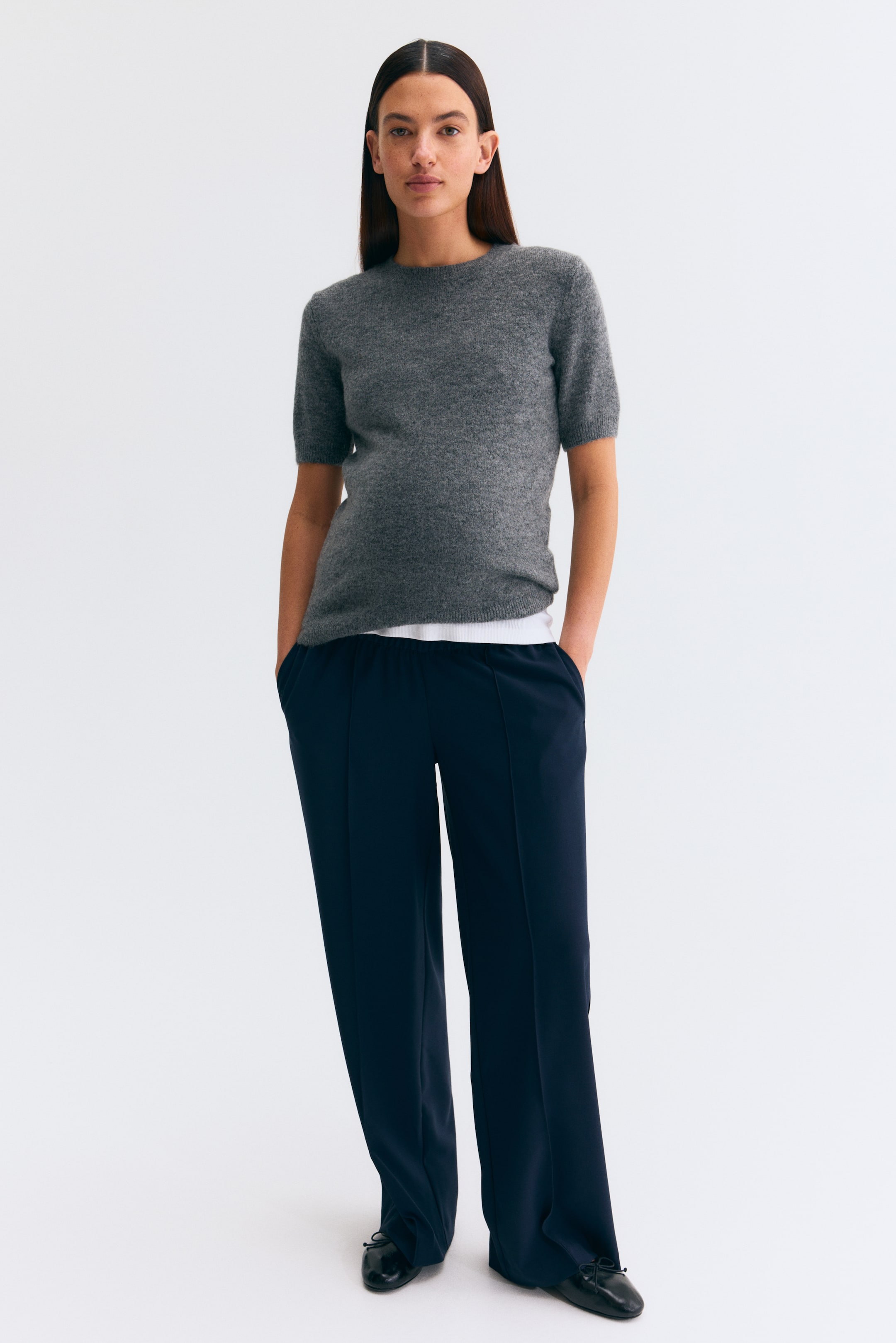 View larger image: MAMA Before & After Wide crease-detail trousers - Navy blue - Ladies | H&M 1