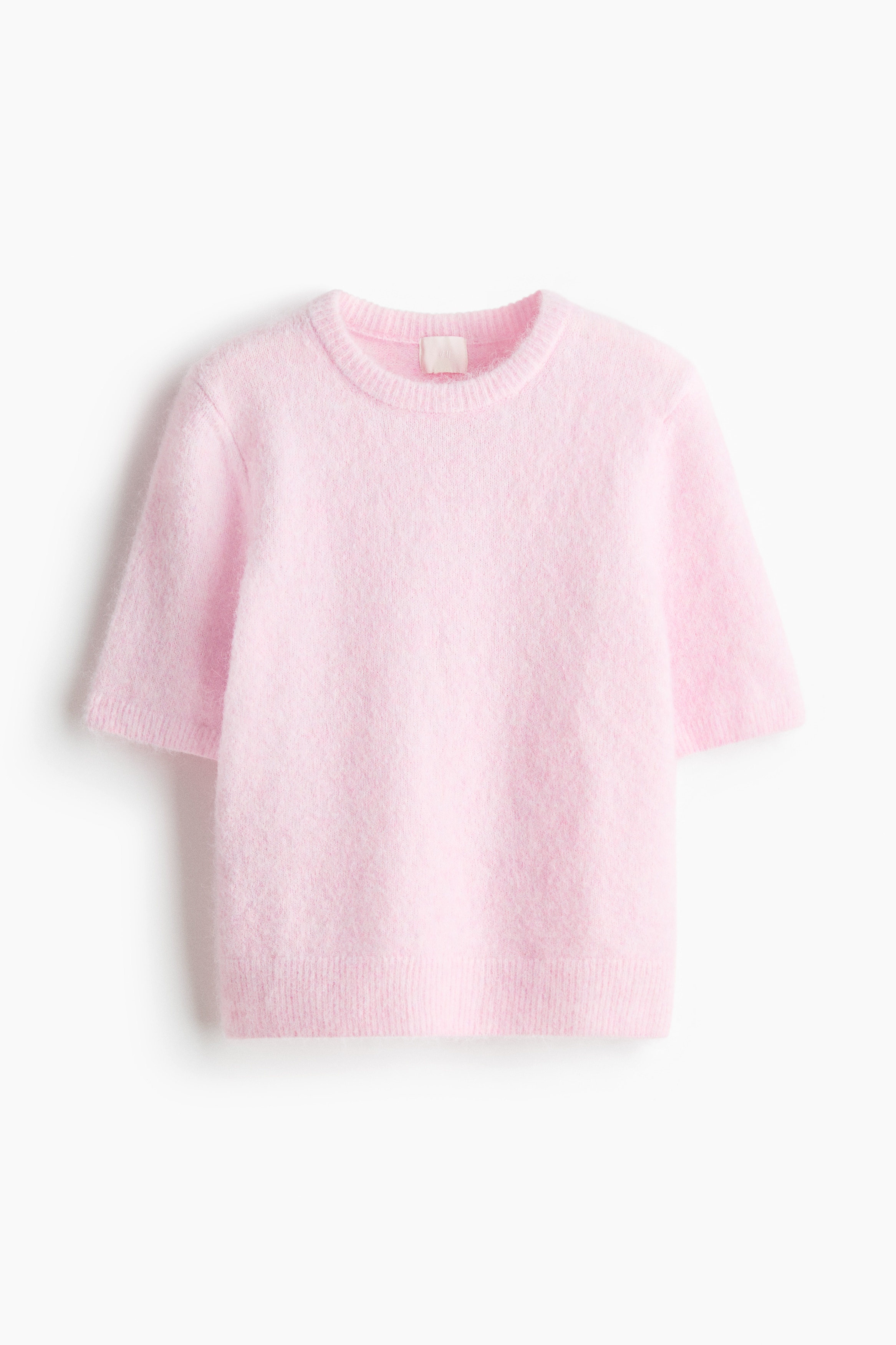 Short-Sleeved Sweater - Light pink/Cream/Gray melange