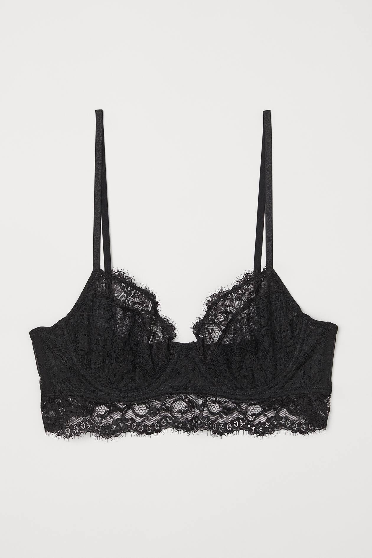 Non-padded underwired lace bra - Long - Black - Ladies | H&M GB