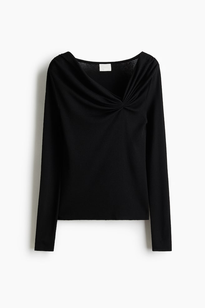 Draped viscose-blend top - Black/Golden brown - 1