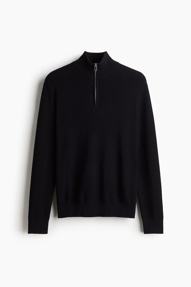 Pullover mit kurzem Zipper in Regular Fit - Marineblau/Schwarz/Braun - 1