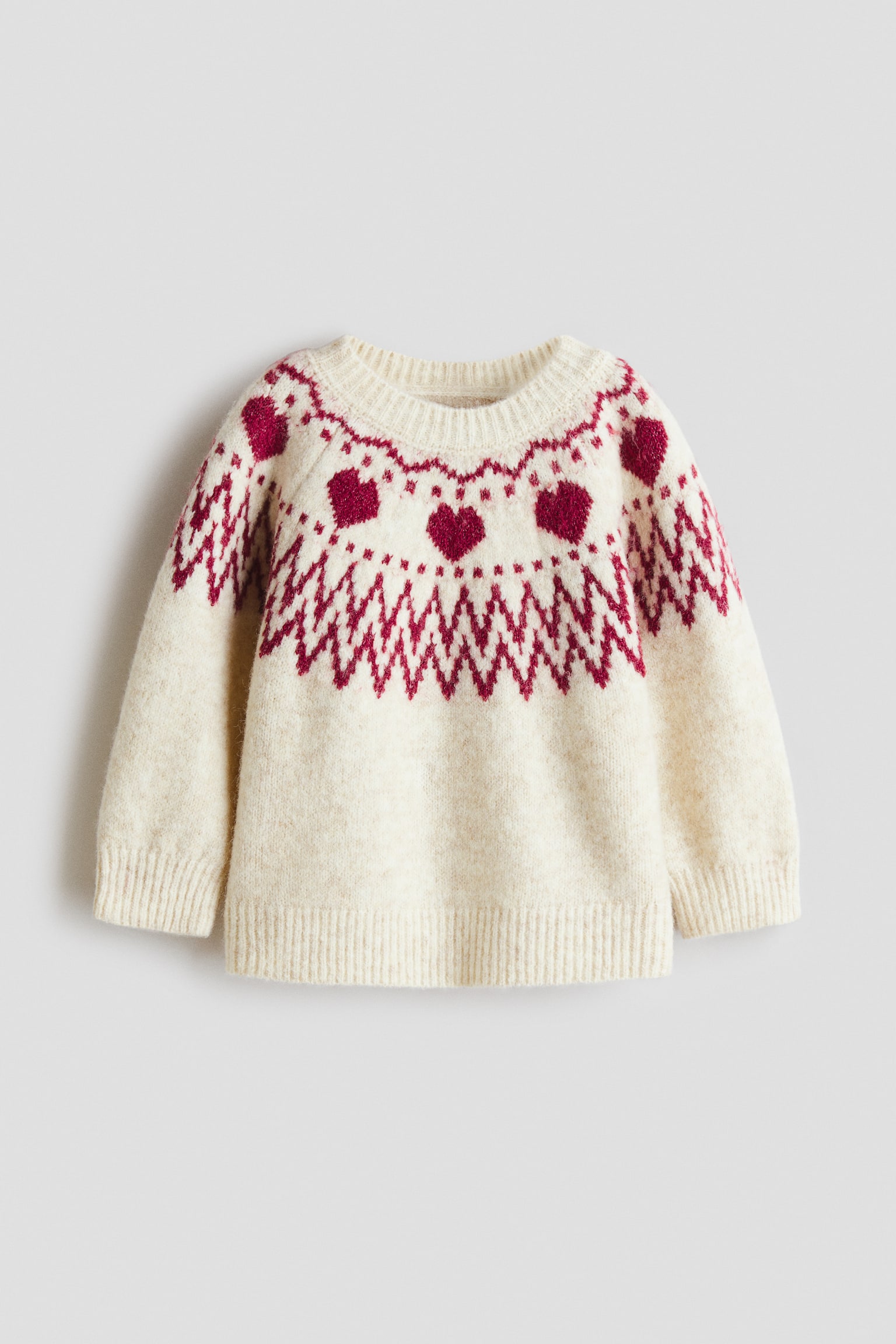 Pull en maille jacquard - Crème/cœurs