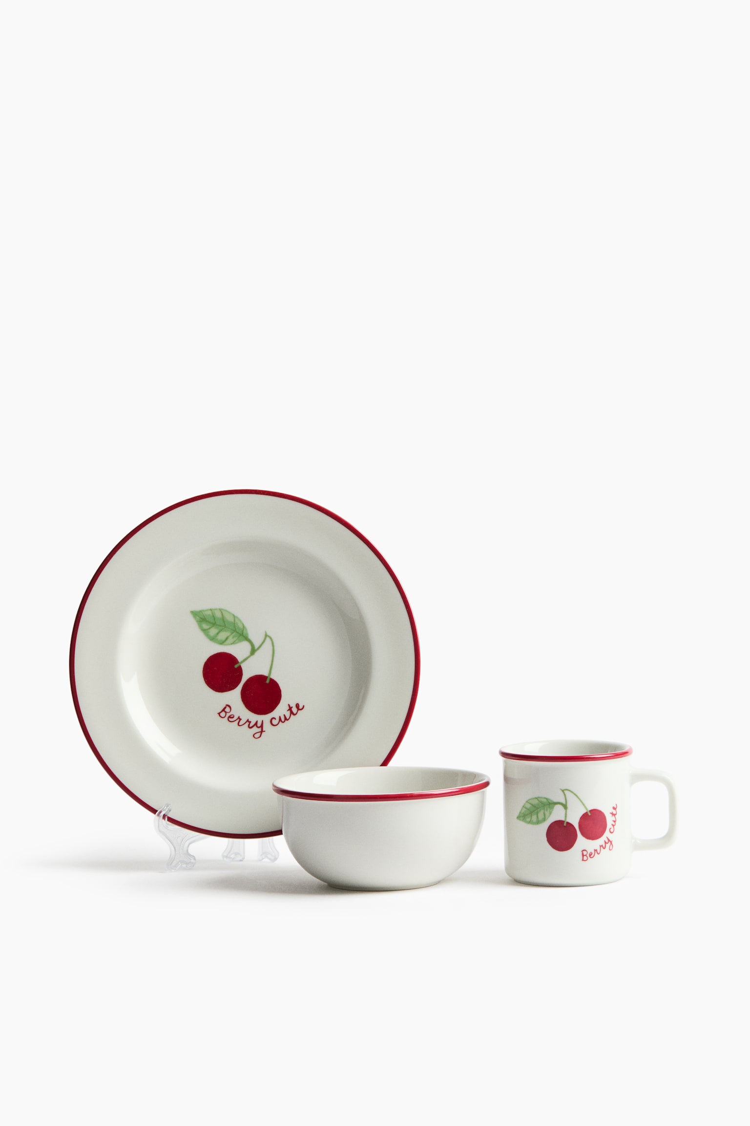 3-piece children's porcelain tableware set - White/Cherries - 1