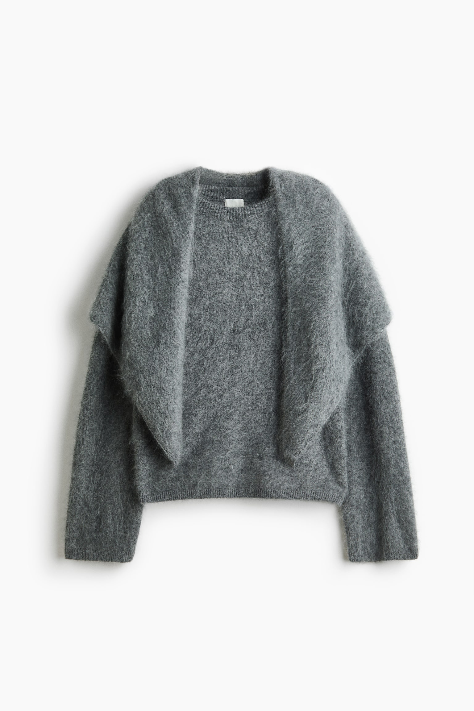 Brushed wool jumper with scarf - Grey/Dark brown