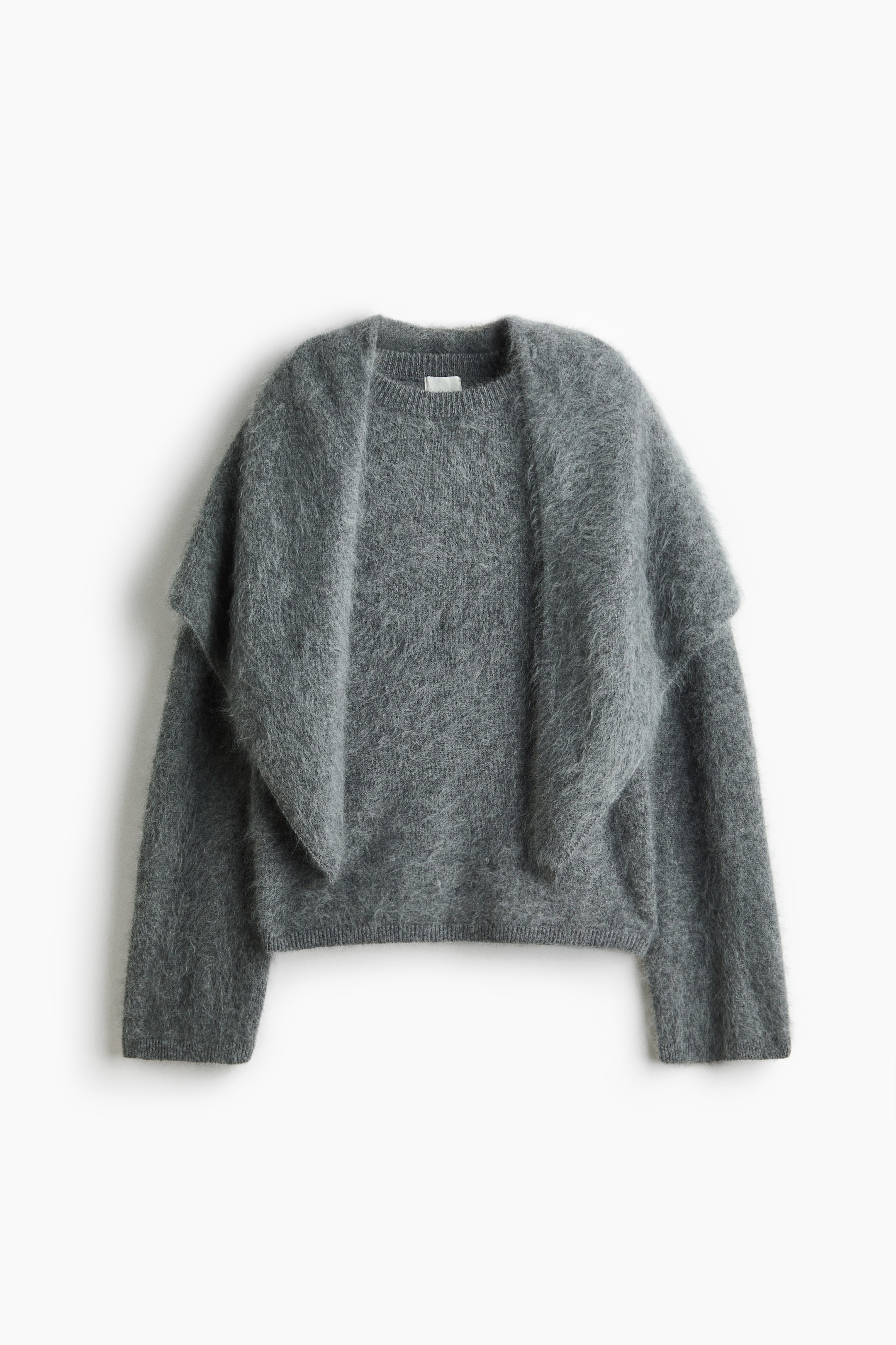 Visa större bild: Stickad tröja i borstad ull med scarf - Grå - DAM | H&M FI 1
