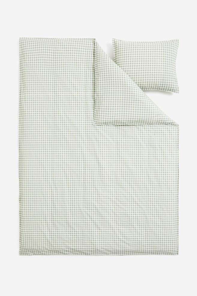Enkelt sengesett med mønster - Grønn/Smårutet/Mørk grå/Rutet - 1
