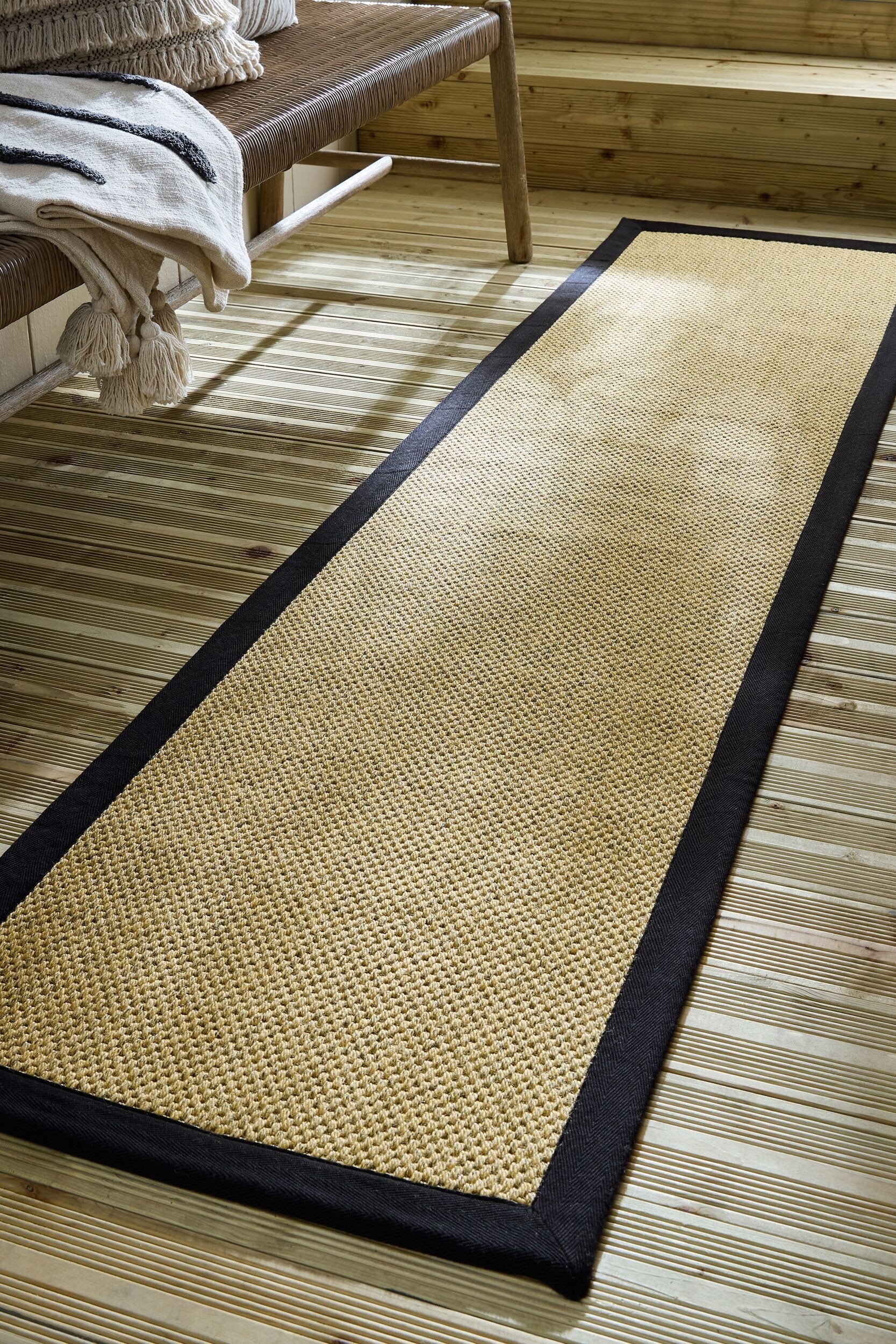 Sisal Look Border Indoor Outdoor Runner Rug - Black