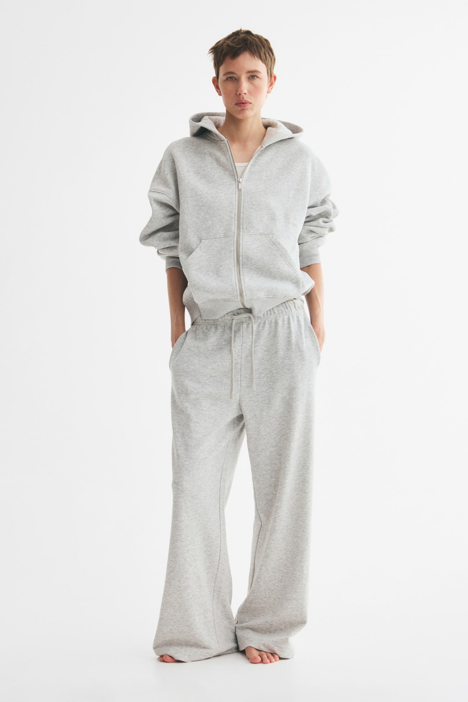 Zip-through hoodie - Light grey marl/Black/Dusty purple marl - 1