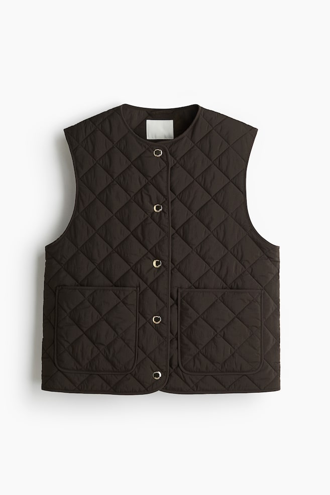 Quilted gilet - Dark brown/Black/Light beige/Burgundy - 1