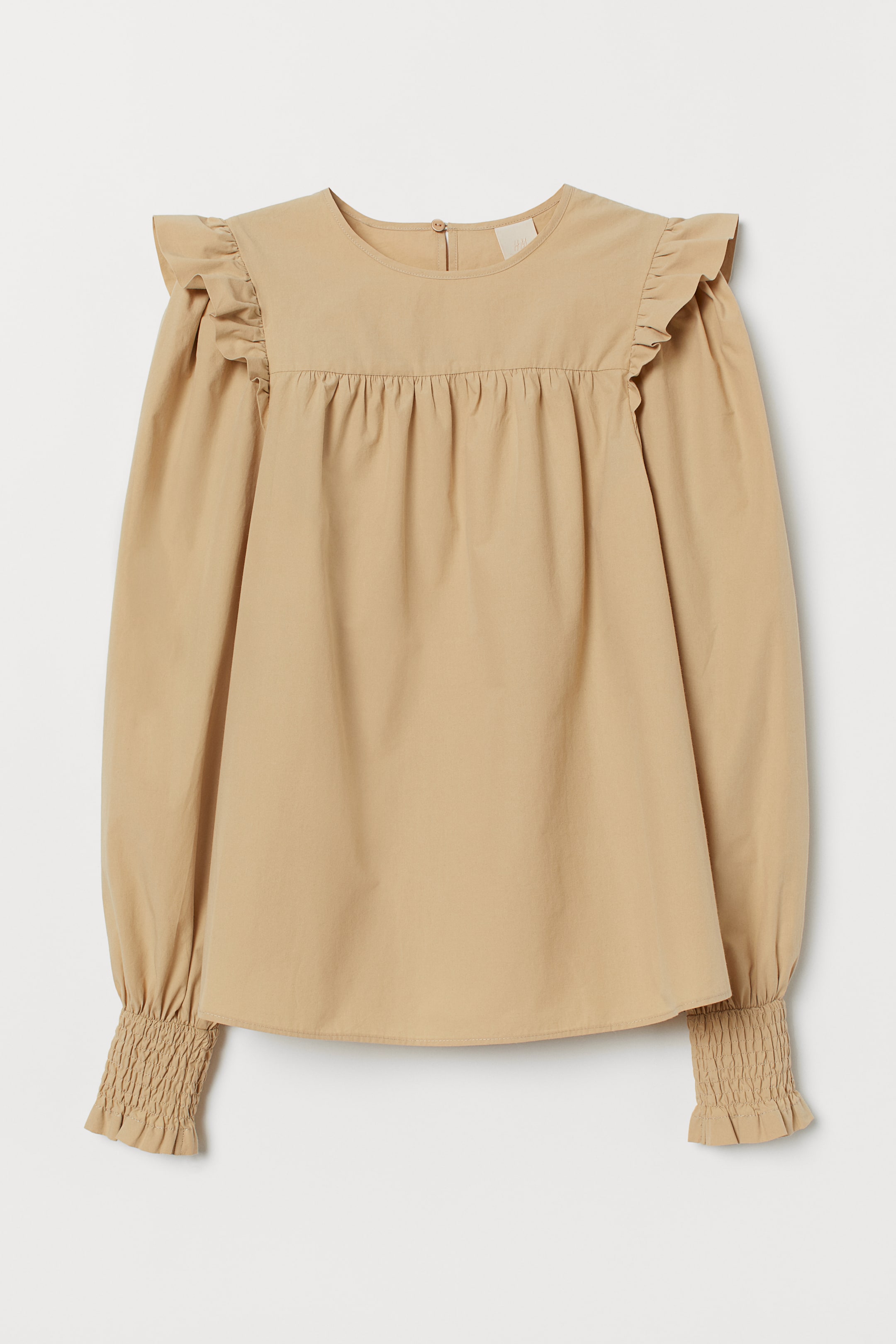 View larger image: Frilled cotton blouse - Light beige - Ladies | H&M GB 1