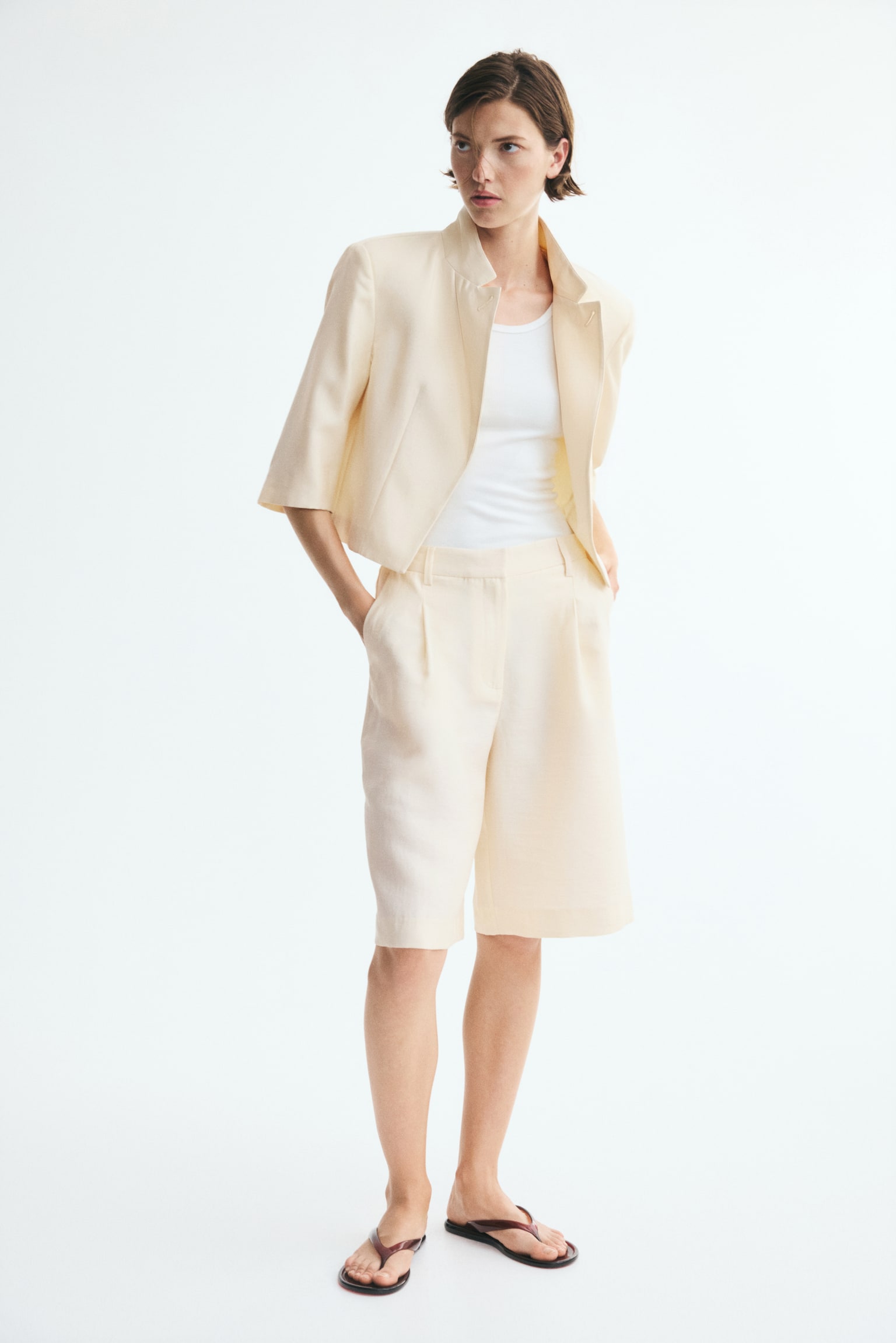Женская куртка H&M Lyocell-Blend Jacket with Elbow-Length Sleeves, цвет: Кремовый — фото 5
