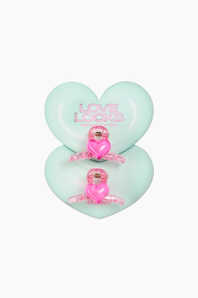 Lot de 2 mini pinces à cheveux - Rose/cœurs - 1