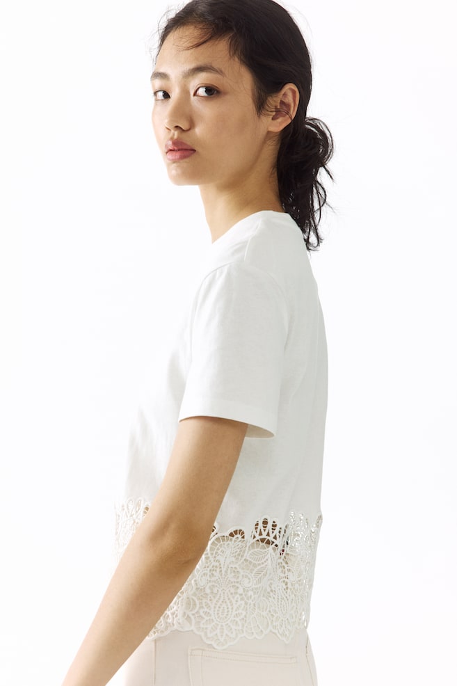 Lace-trimmed T-shirt-White - 5