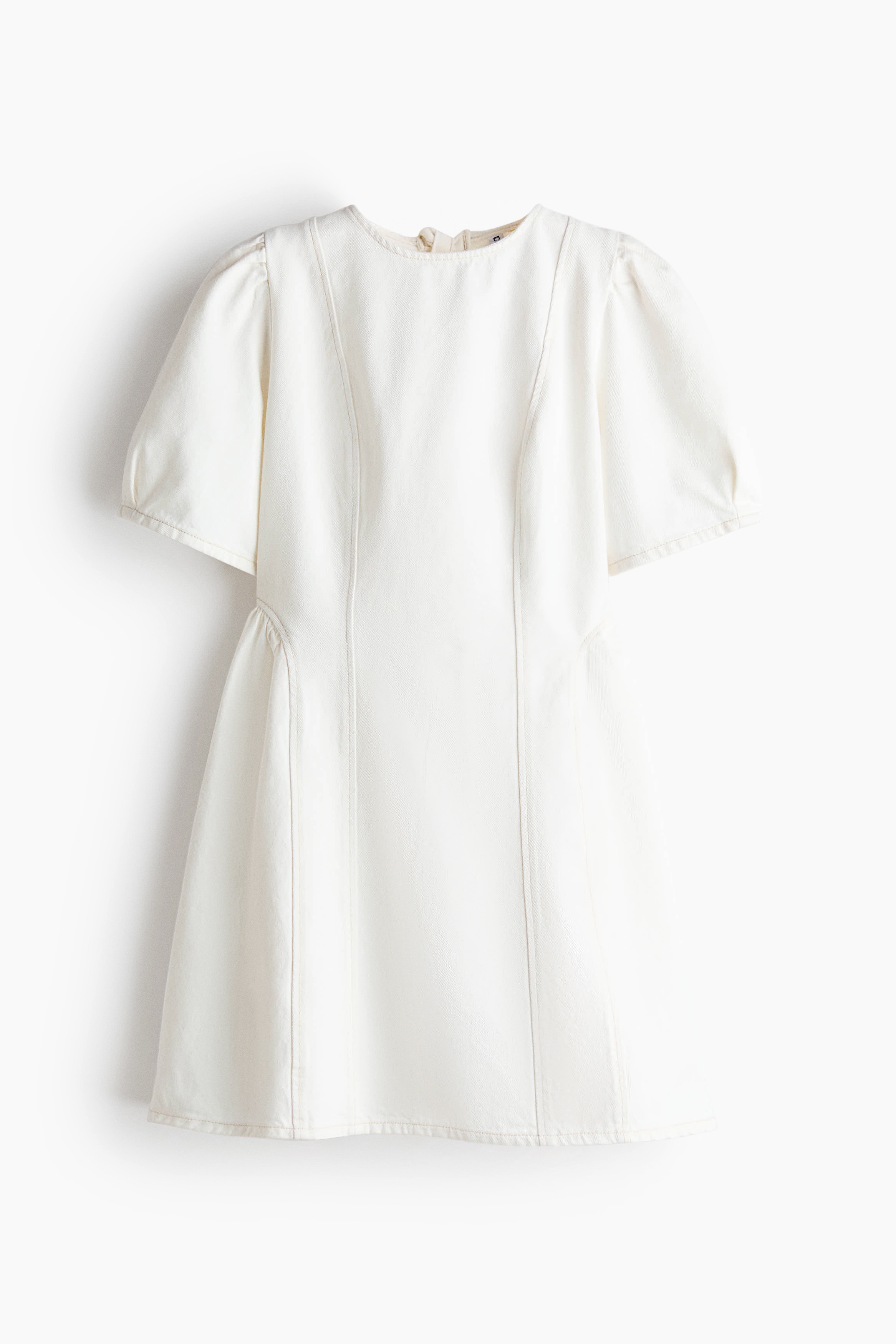 Flared-Skirt Denim Dress - Cream/Denim blue