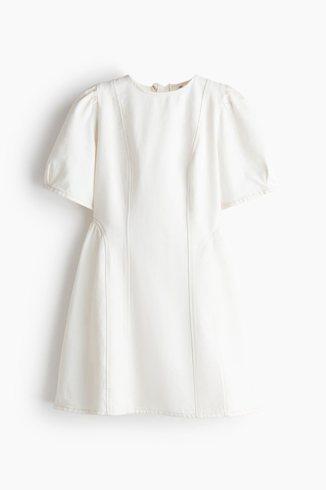 Flared-skirt denim dress - Cream/Denim blue - 1