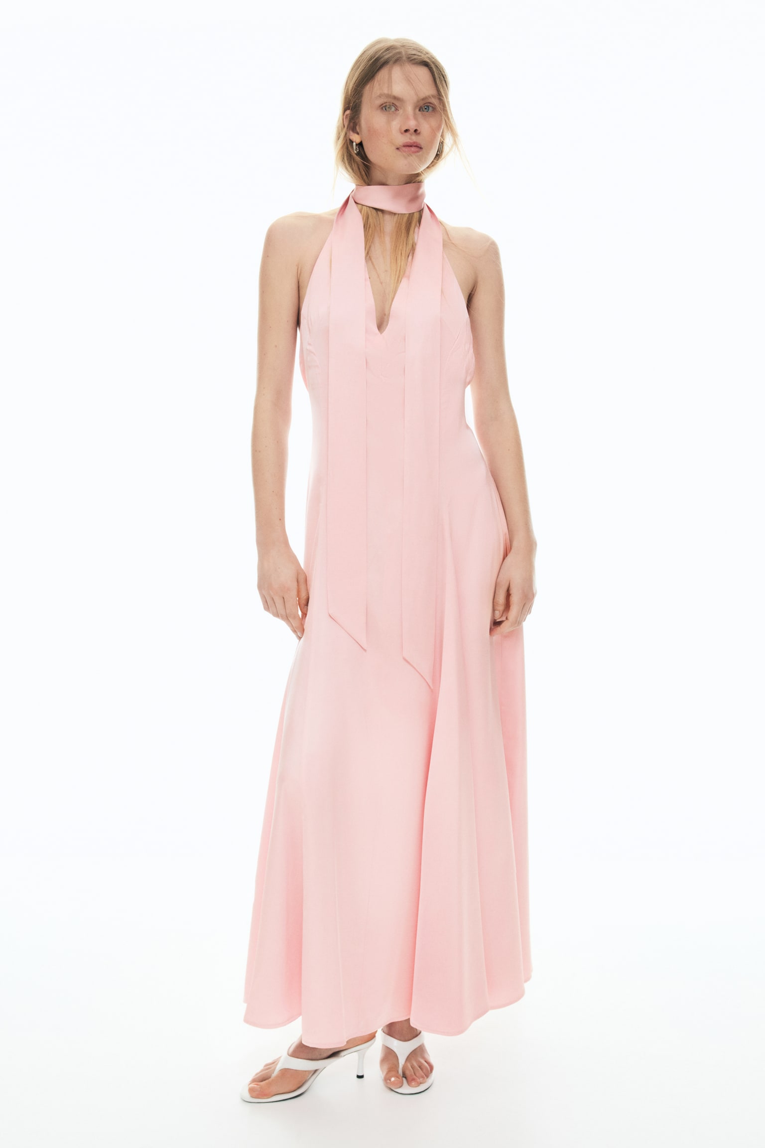 Flared-Skirt Satin Dress - Light pink - 8