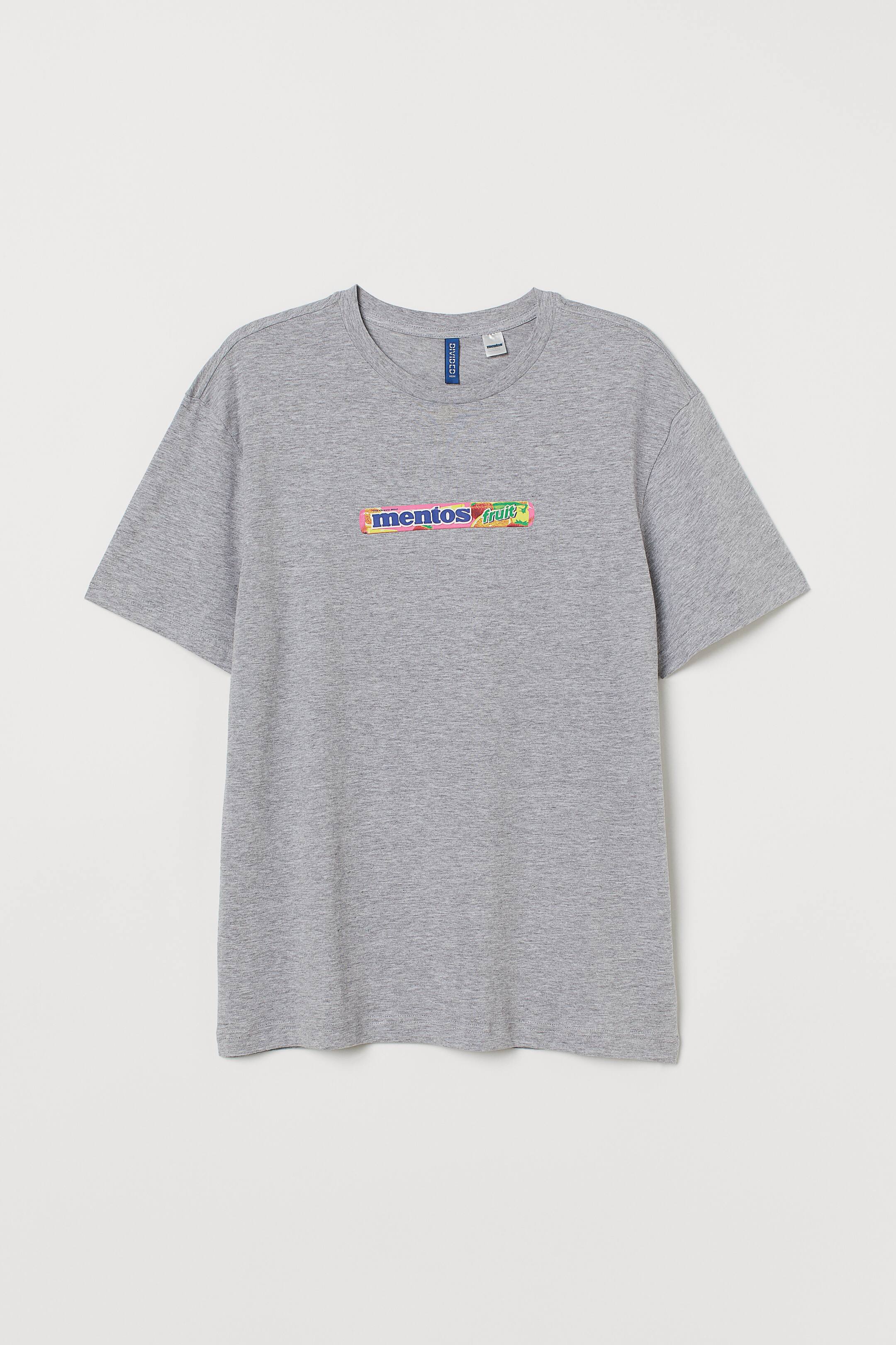 T-shirt with Motif - Round Neck - Short sleeve - Gray melange 