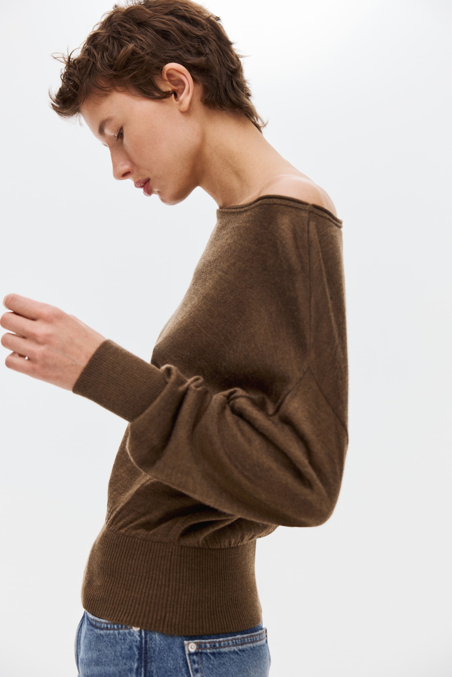 Fine-knit one-shoulder top - Brown/Black/Cream - 6