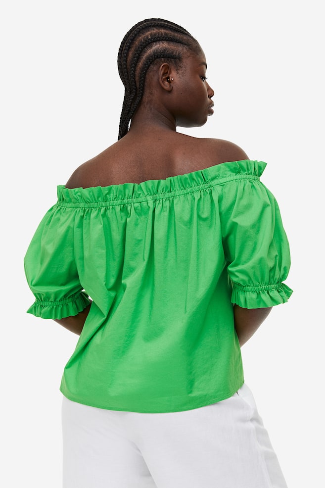 Frill-trimmed off-the-shoulder top - Green/Blue/Striped/White/Cerise - 7