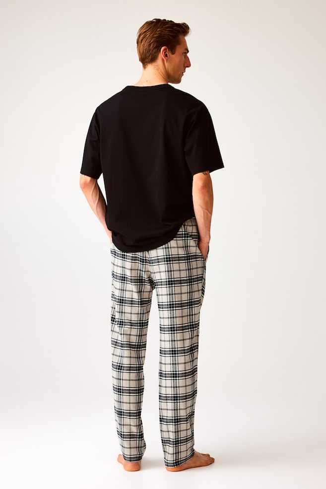 Regular Fit Pyjamasbukse i flanell - Beige/Rutet/Rød/Rutet - 5