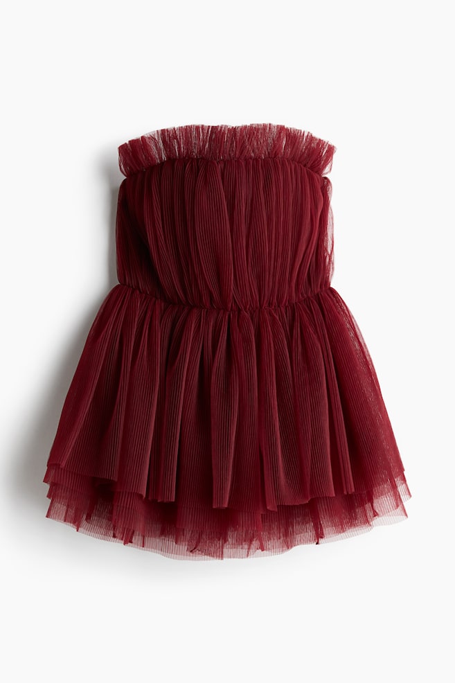 Pleated tulle bandeau top - Dark red - 1