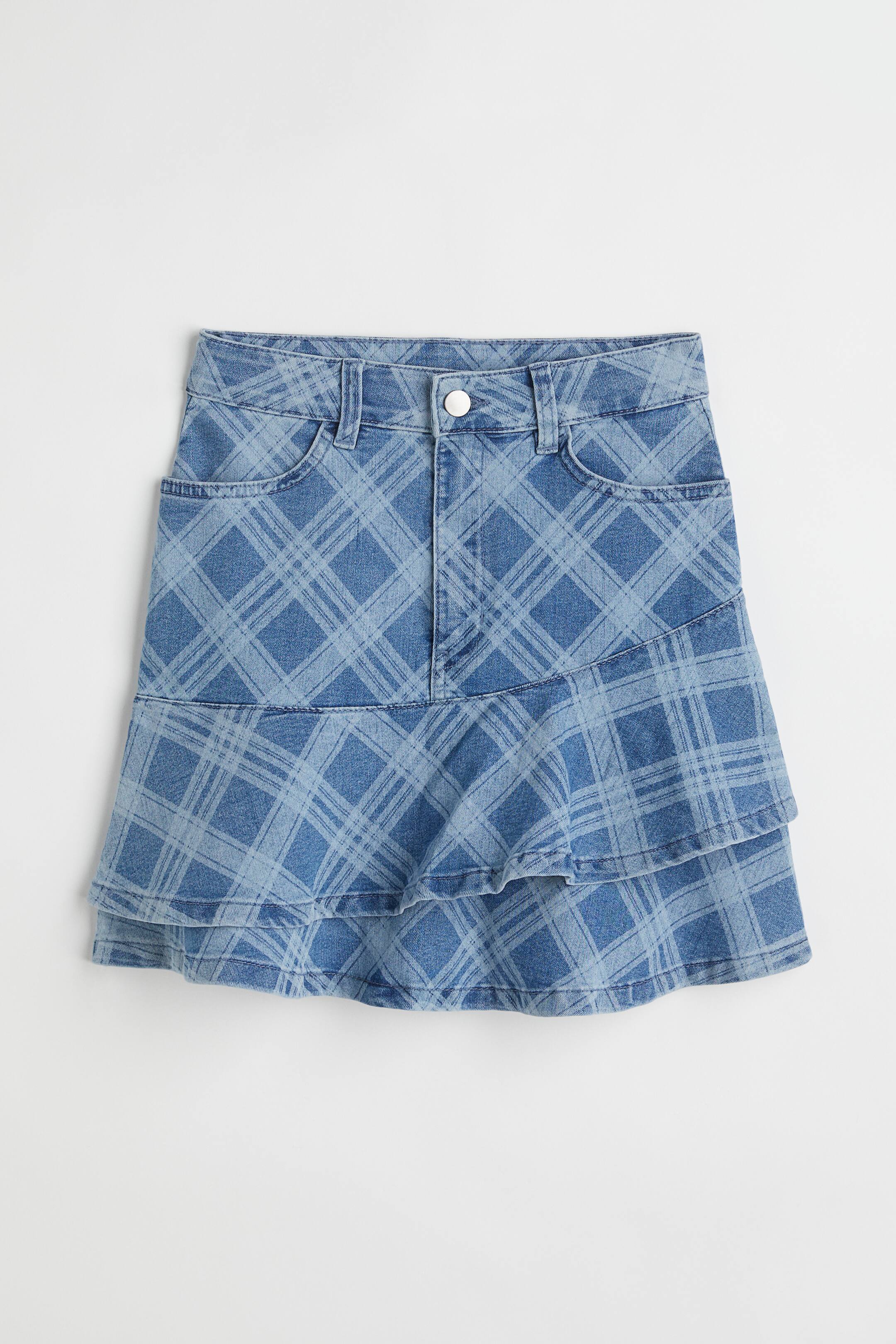 拡大画像を表示: フラウンスデニムスカート - デニムブルー／チェック - レディース | H&M JP 1