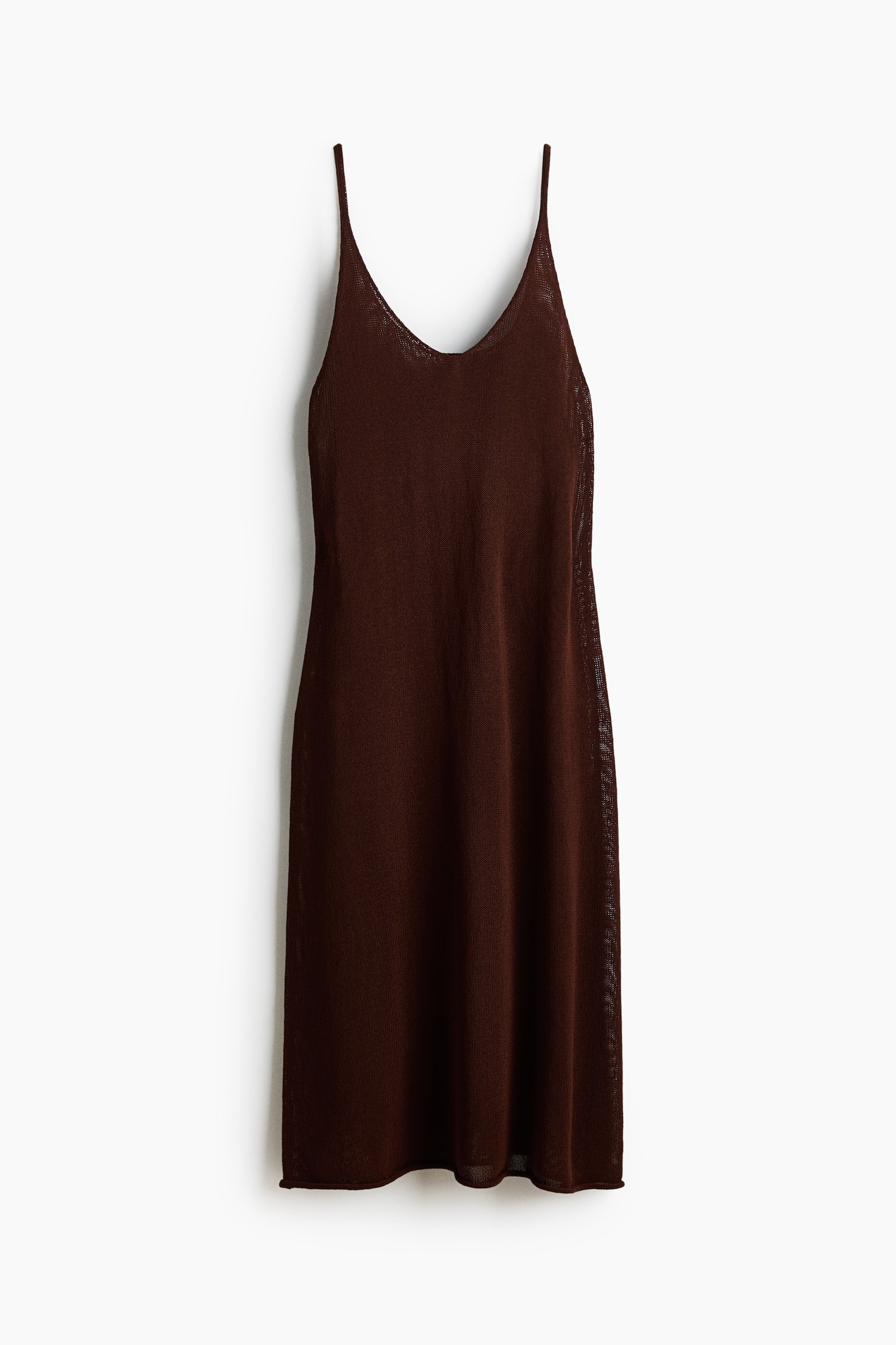Robe à bretelles fines en maille - Marron foncé/Noir