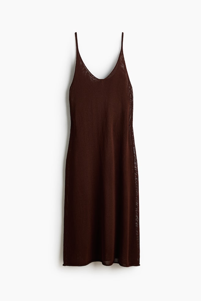 Vestido de punto con tirantes finos - Marrón oscuro/Negro - 1