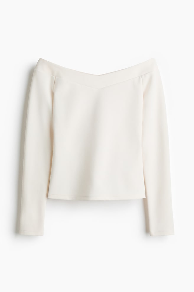 Off-the-shoulder top - White/Black/Light brown - 1