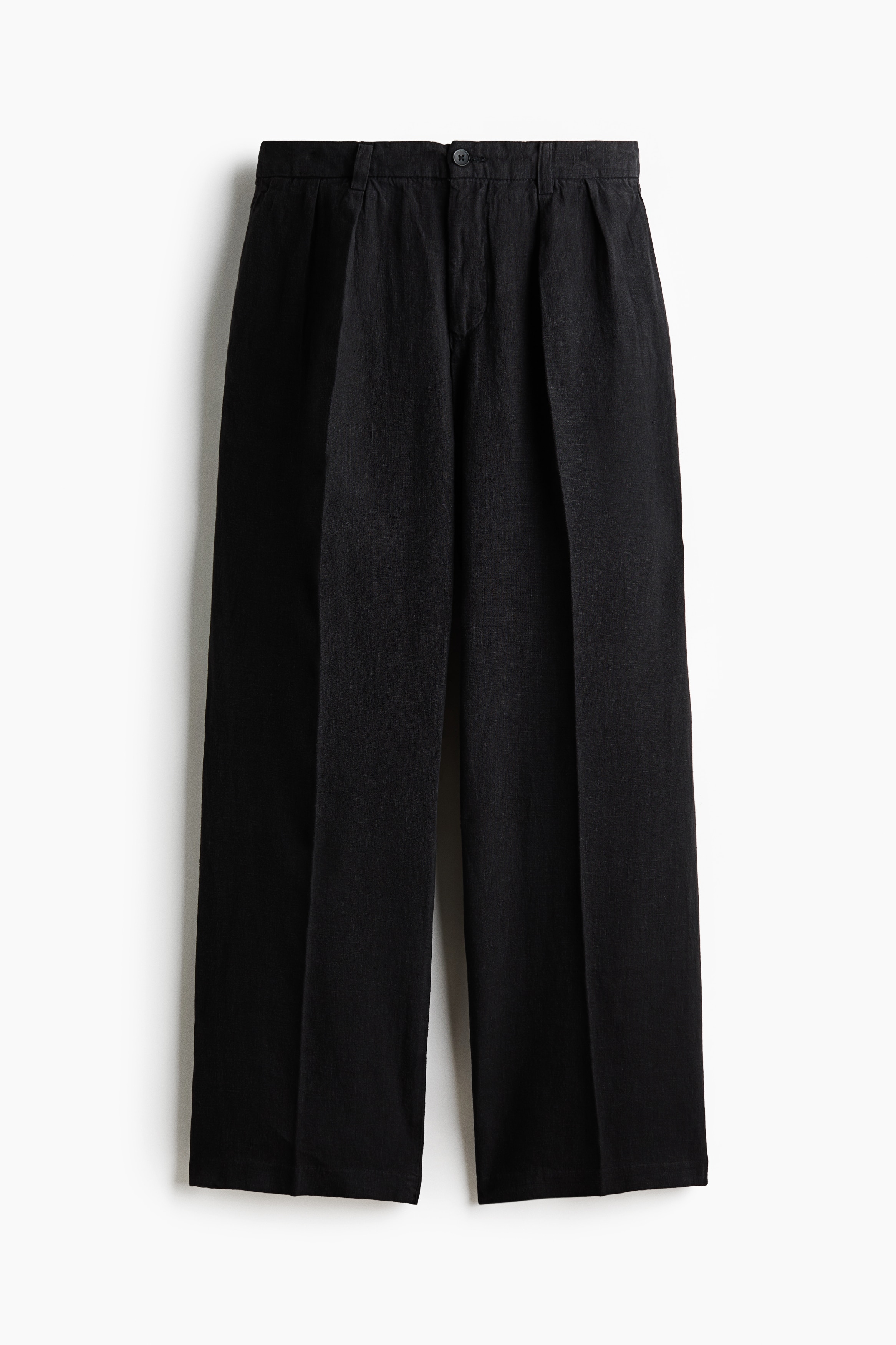 Weite Leinenhose in Loose Fit - Schwarz/Elfenbein
