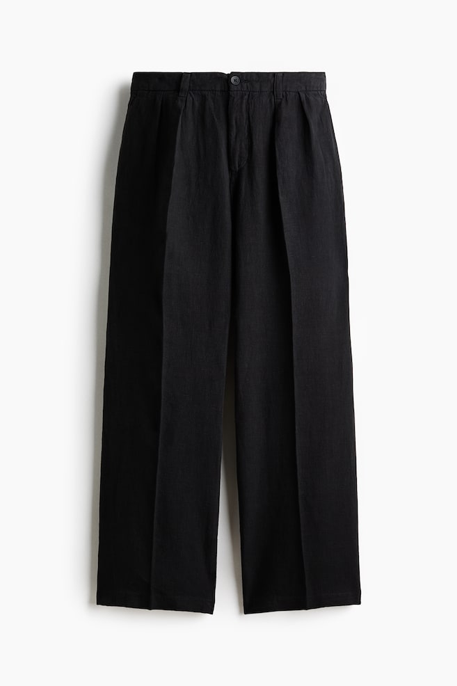 Weite Leinenhose in Loose Fit - Schwarz/Elfenbein - 1