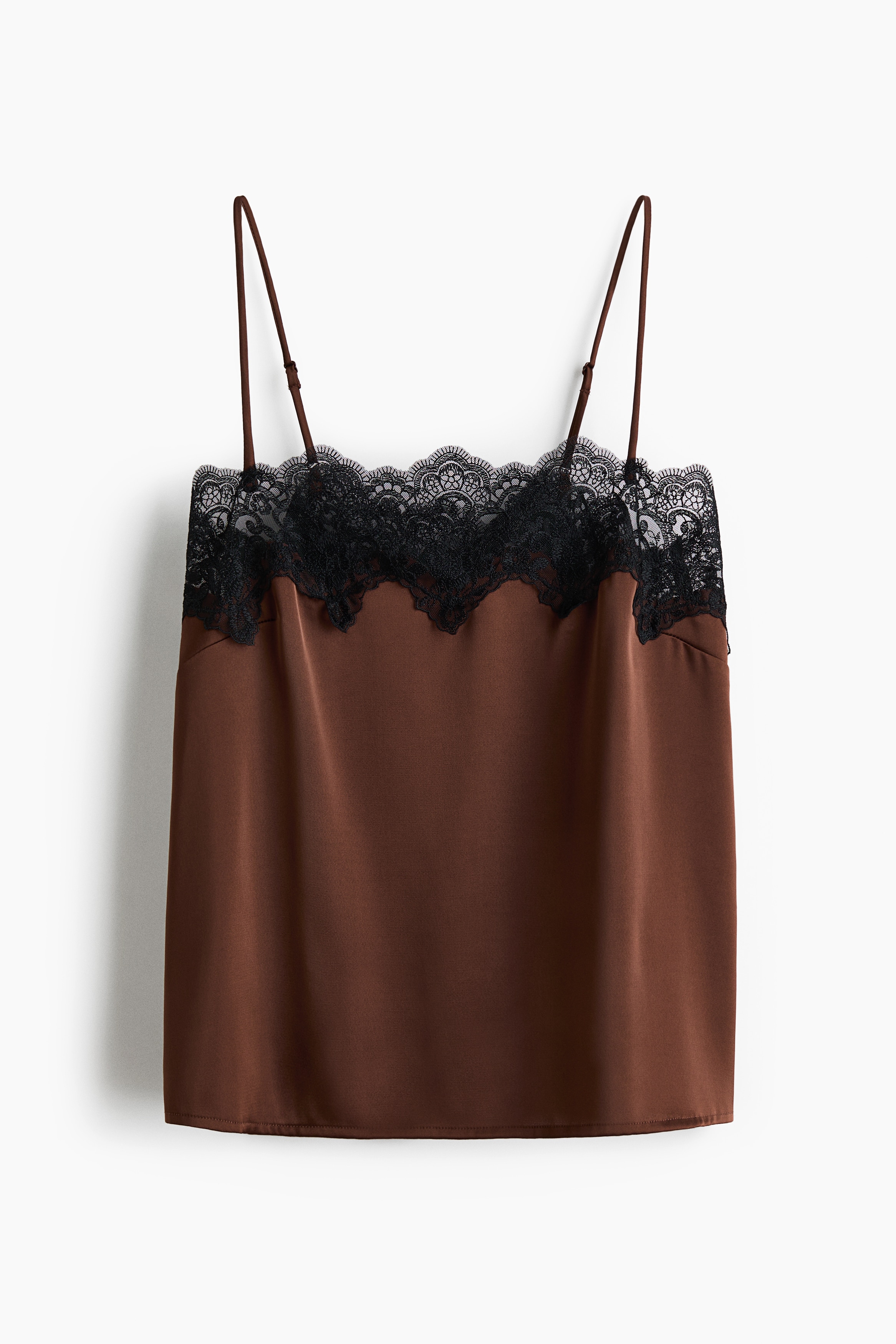 Lace-trimmed satin pyjama top - Brązowy/Czarny/Kremowy/Czarny