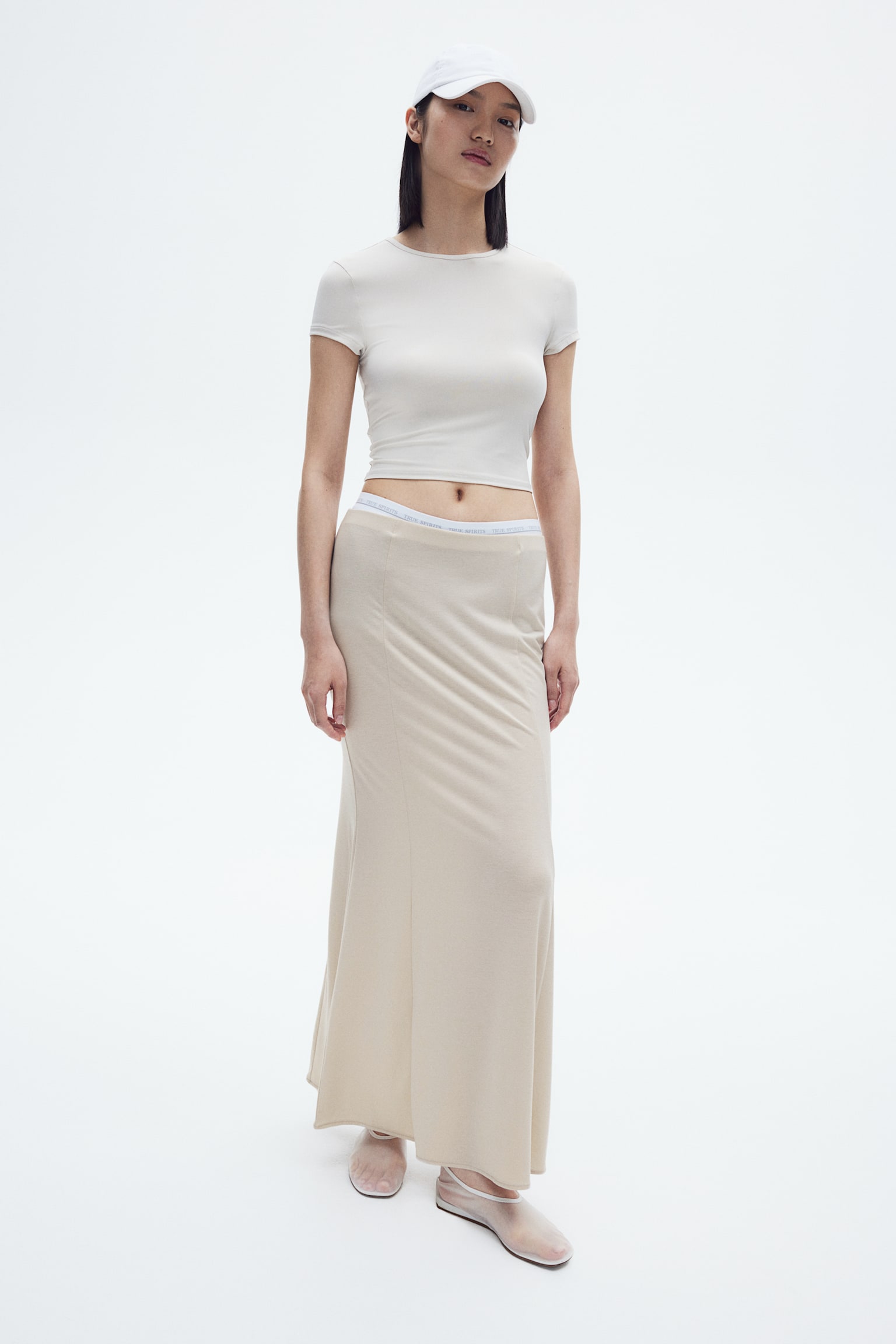 Flared jersey skirt - Light beige/Dark grey - 5