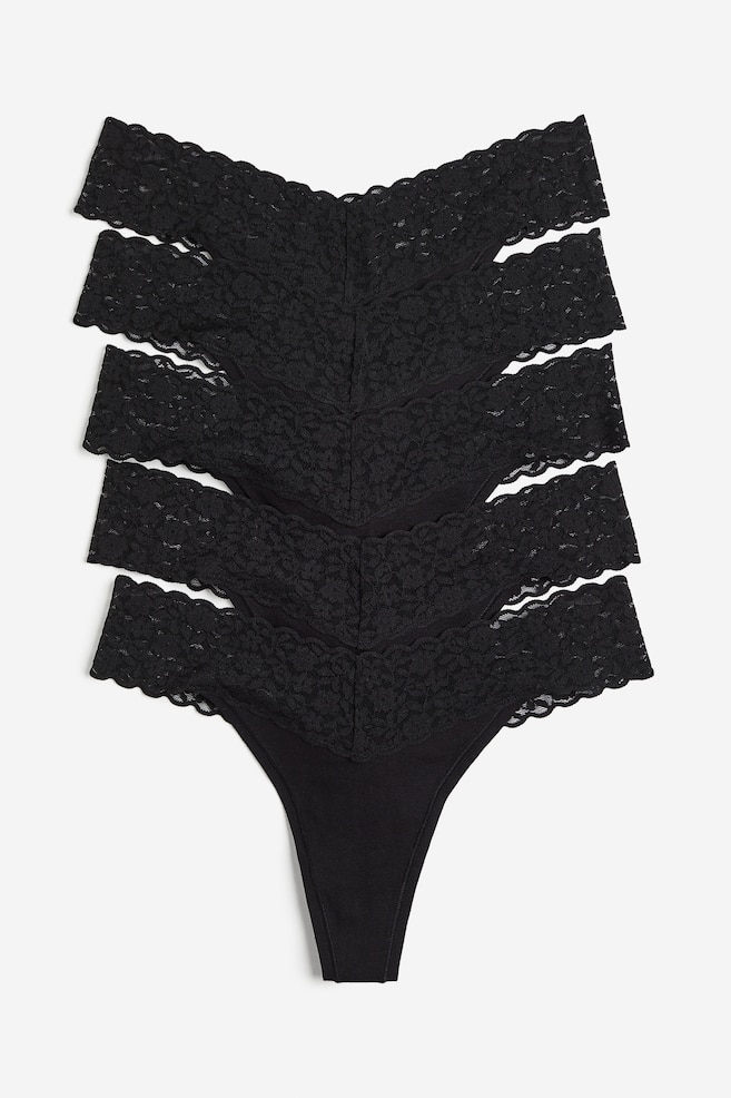 Krajkové kalhotky thong: balení po 5 - Černá/Modrá/šedá/krémová/Světle růžová/vínová/Tlumená růžová/srdíčka - 1