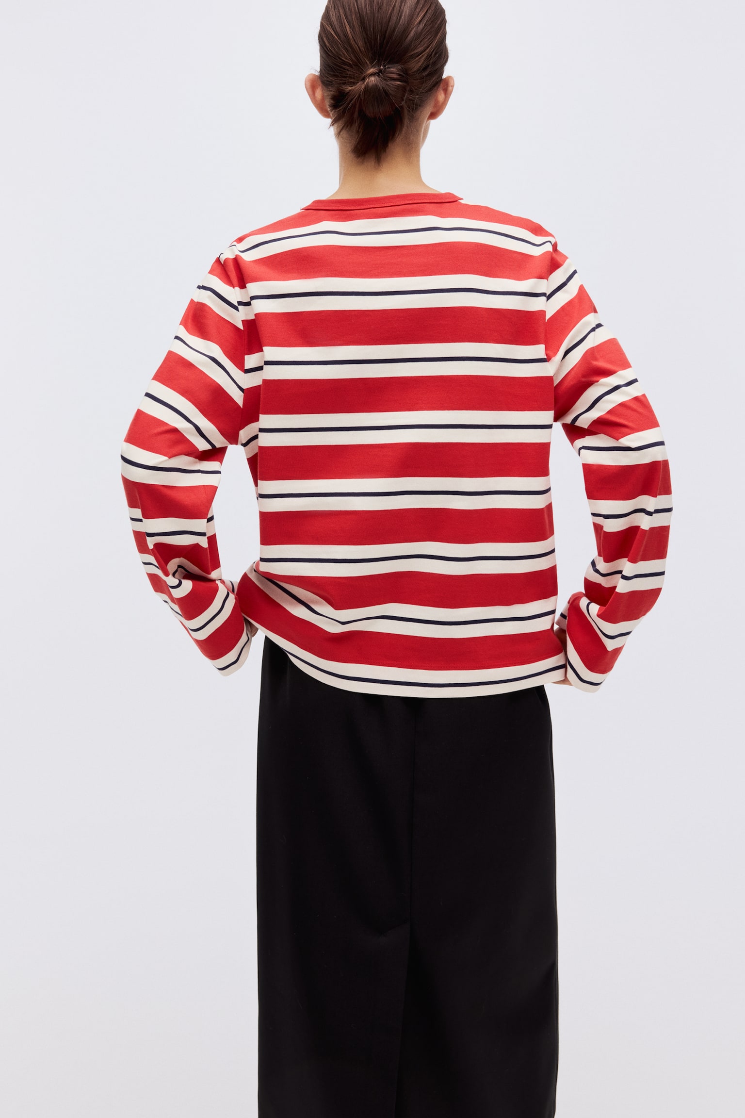 Pamuklu ve Uzun Kollu Tişört - Kırmızı/Çizgili/Beyaz/Lacivert çizgili - 3