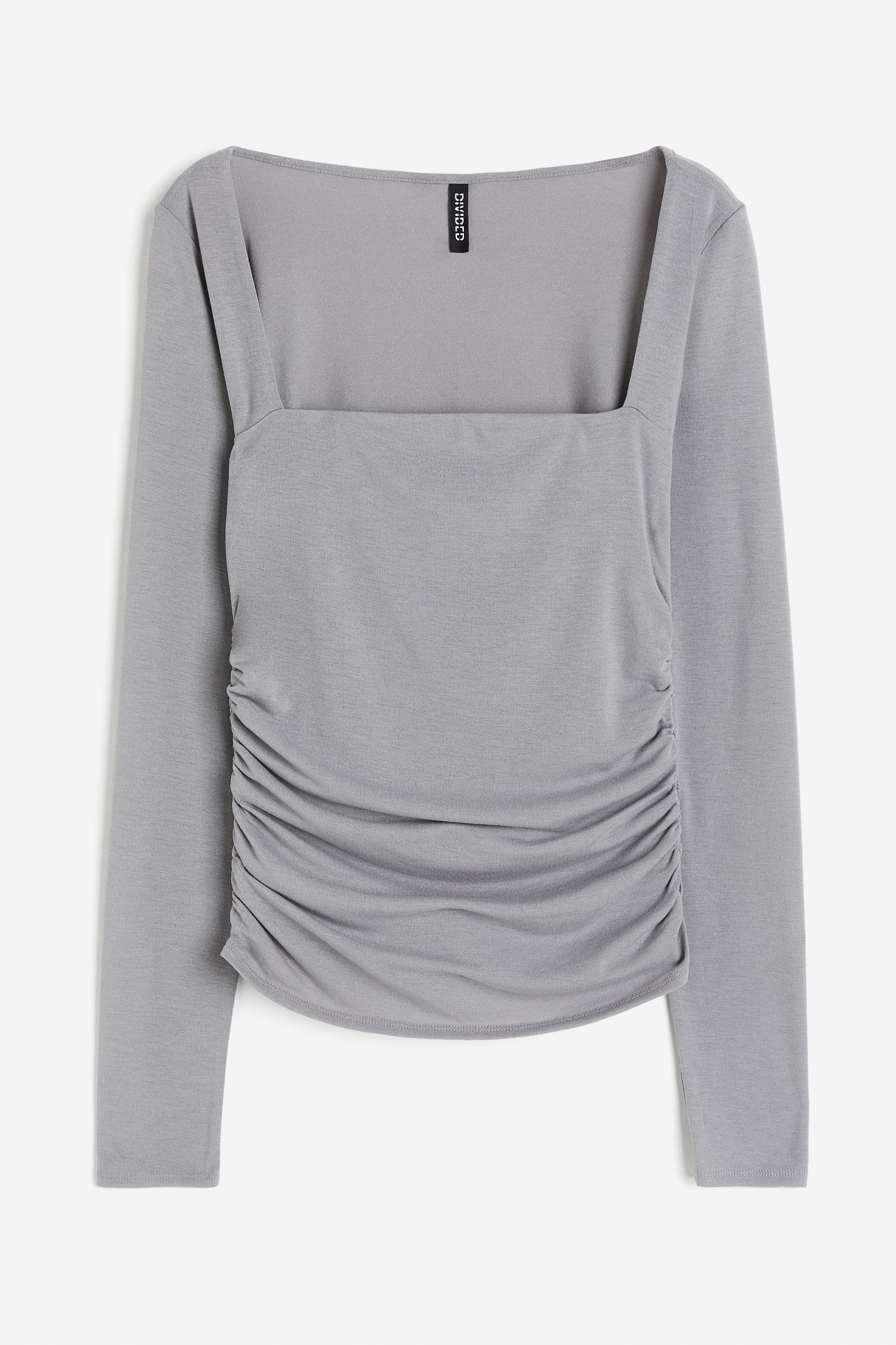 Ladies - Grey Gathered square-neck top - Size: XXS  - H&M
