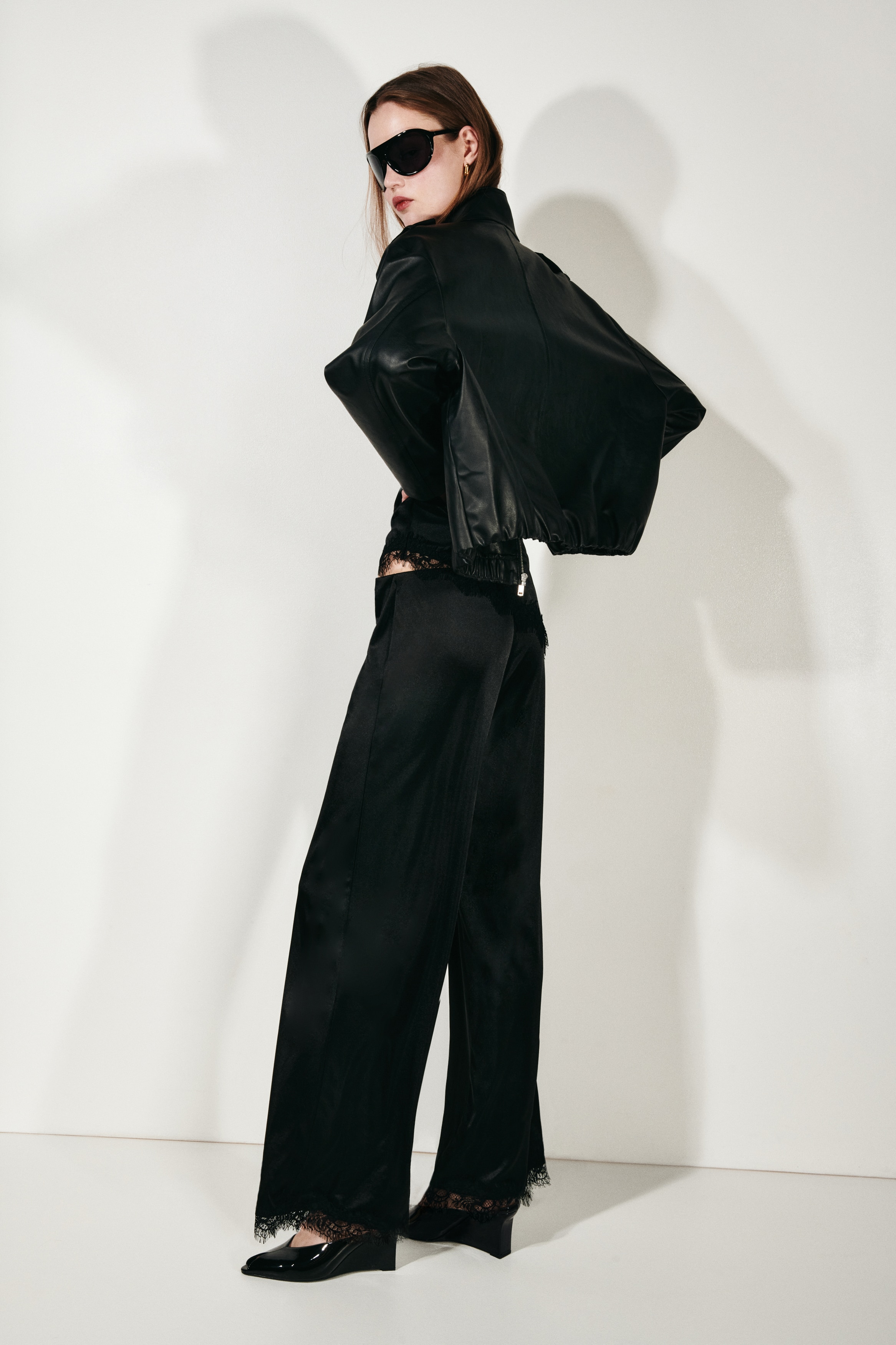 Interlockbroek met kanten biezen - Zwart