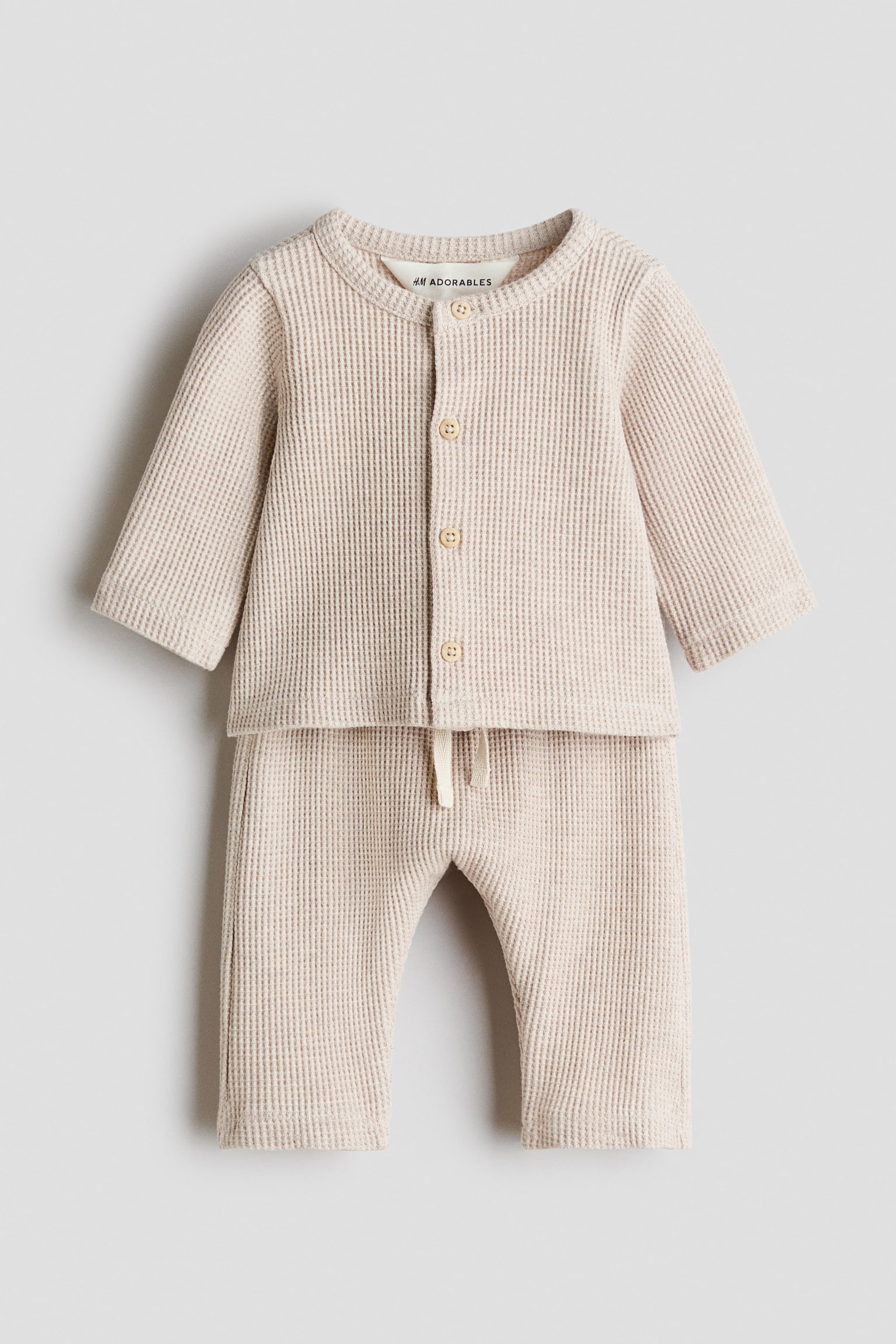 2 Parçalı Petek Dokulu ve Pamuklu Set - Açık bej