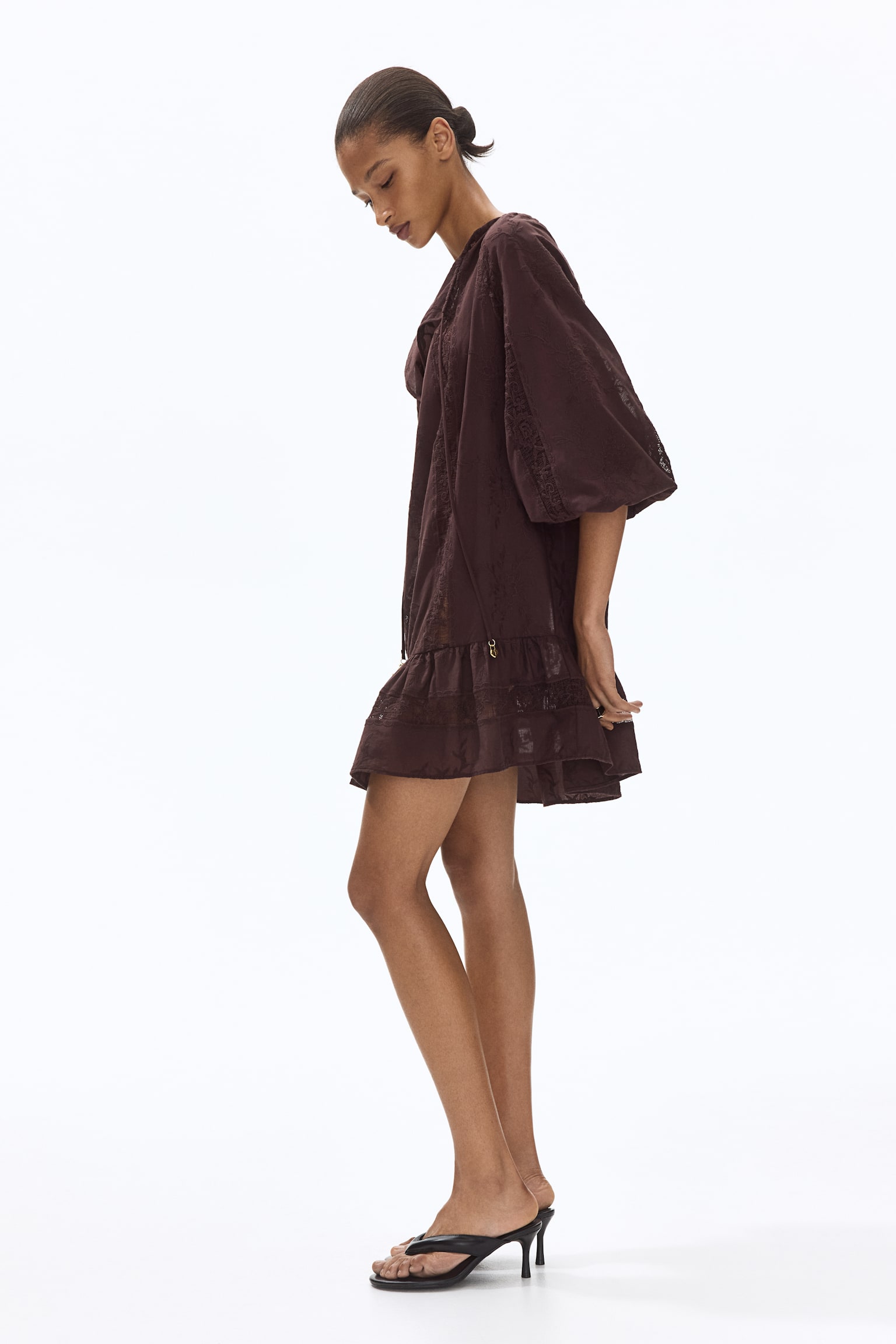 Женское платье H&M Lace-Inset Tunic, цвет: Тёмный коричневый — фото 5