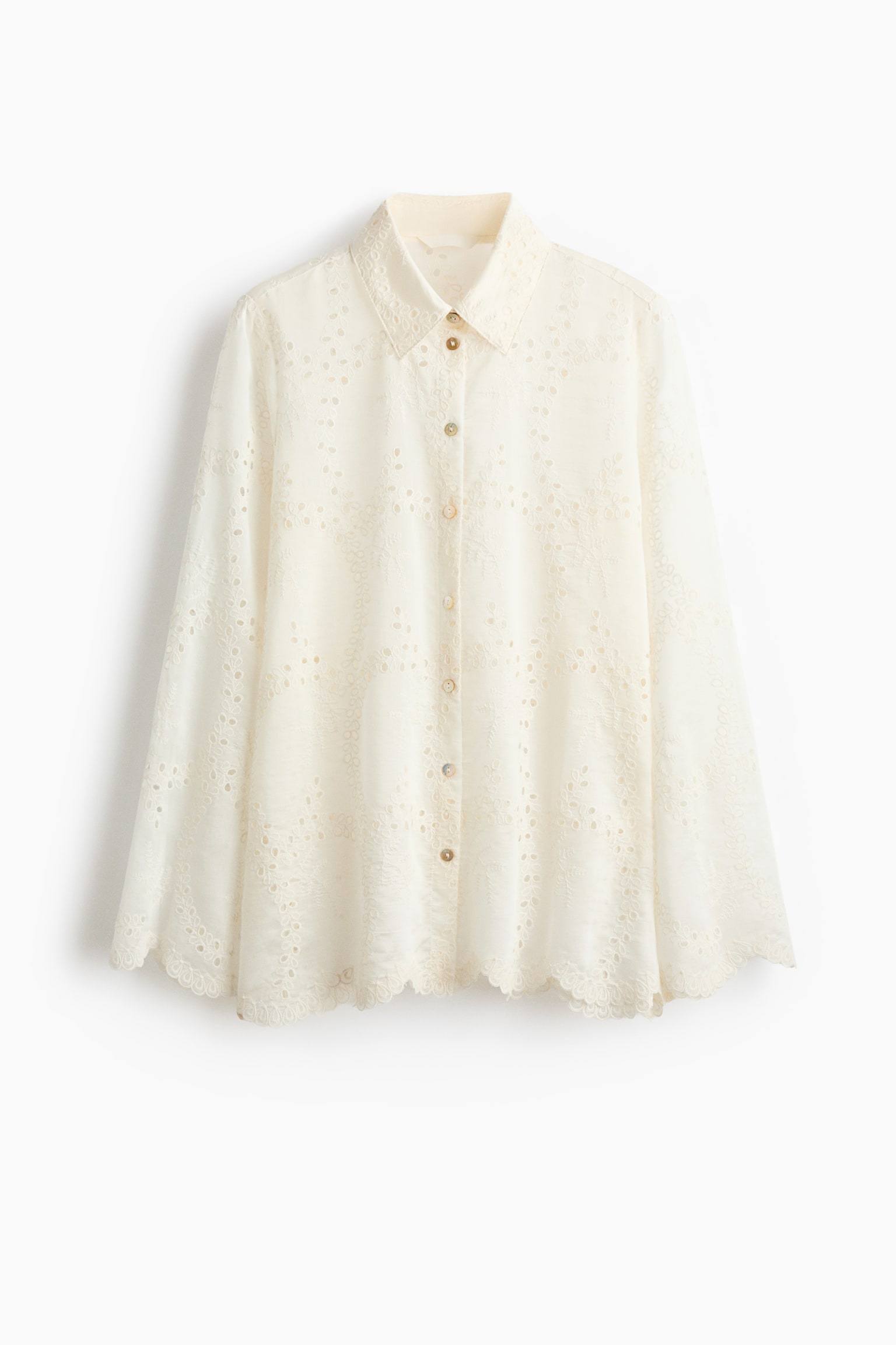 Overhemdblouse met broderie anglaise - Roomwit
