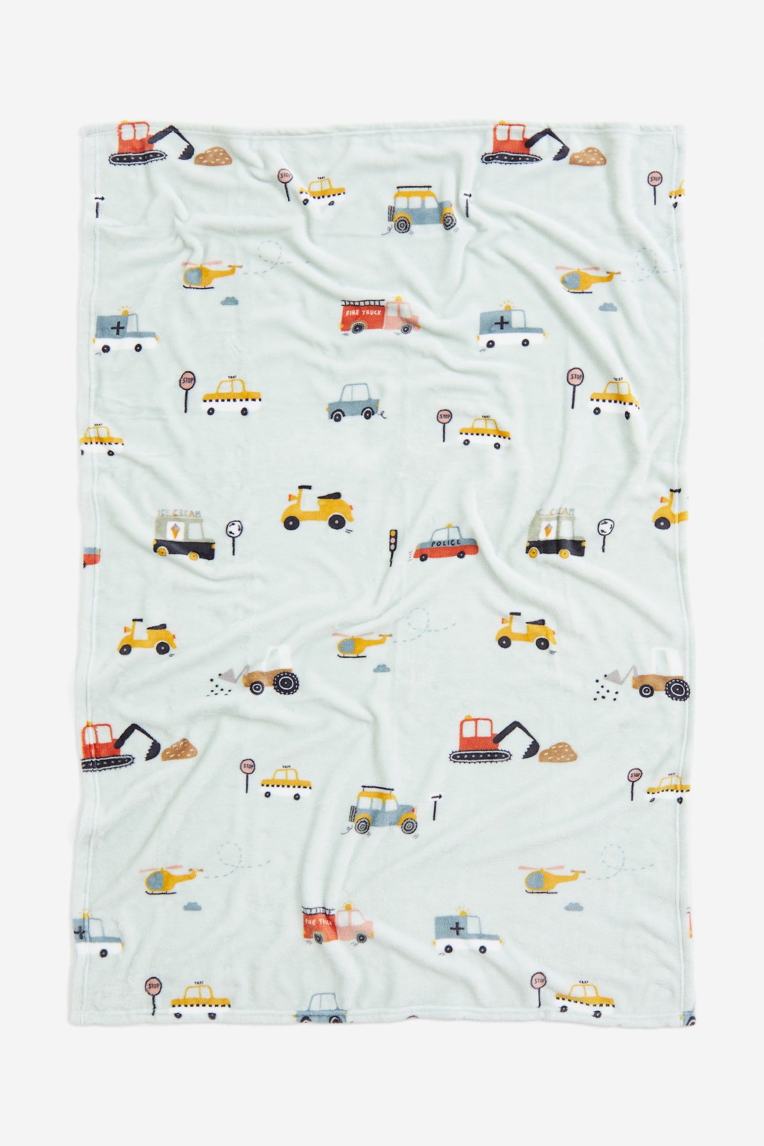 Patterned fleece blanket - Light green/Vehicles - 4