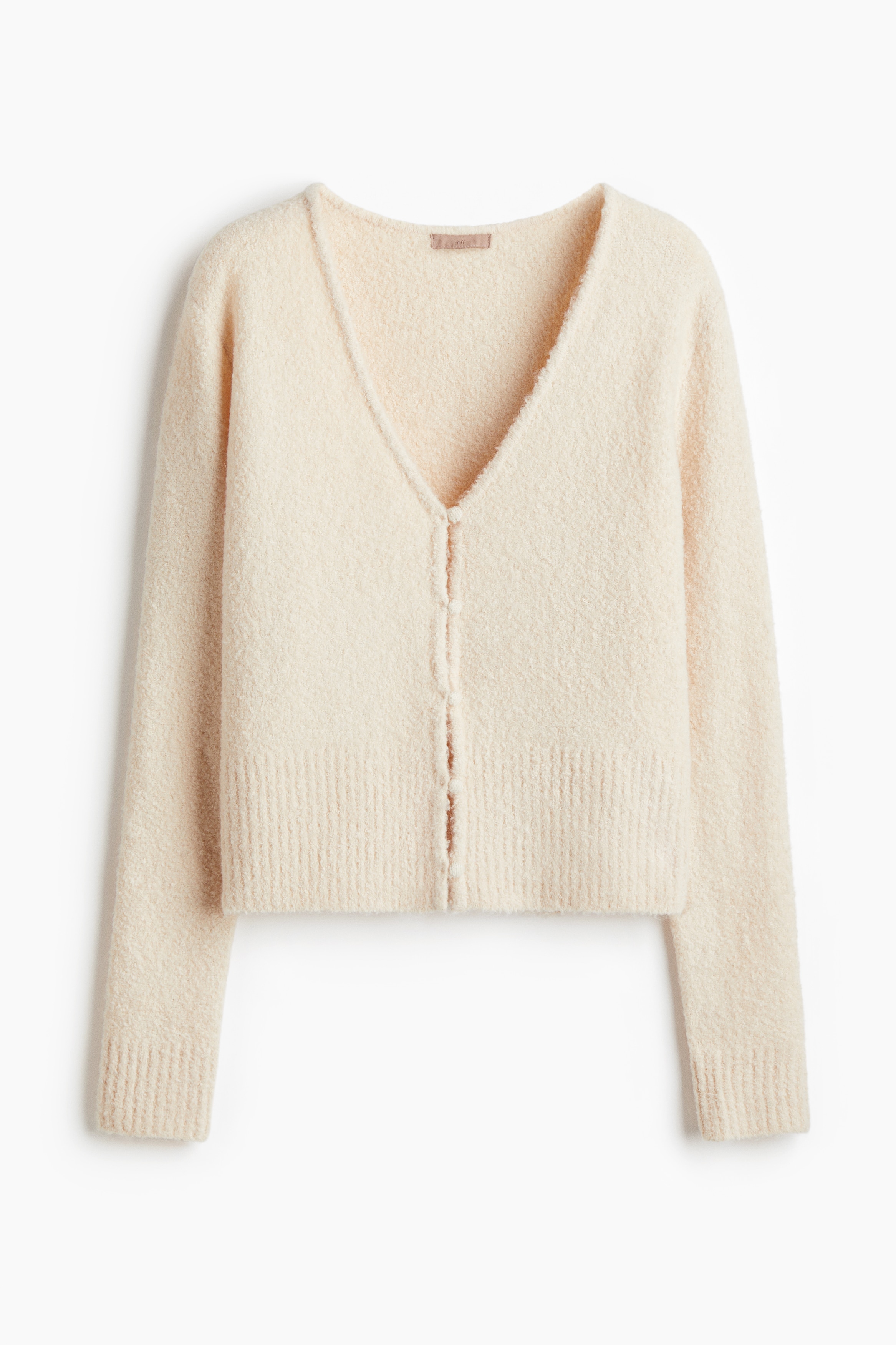 Cardigan tricotat din fir bouclé - Bej-deschis/Roșu-burgund